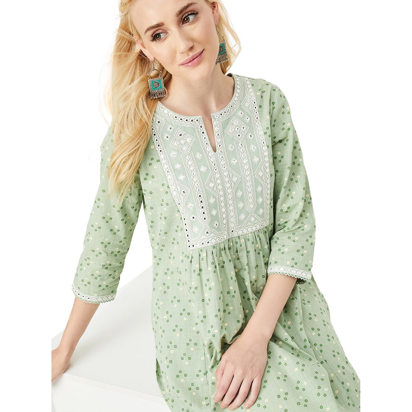 Max Women Embroidered A-line Kurta (CTKUR41062GREEN)_XL