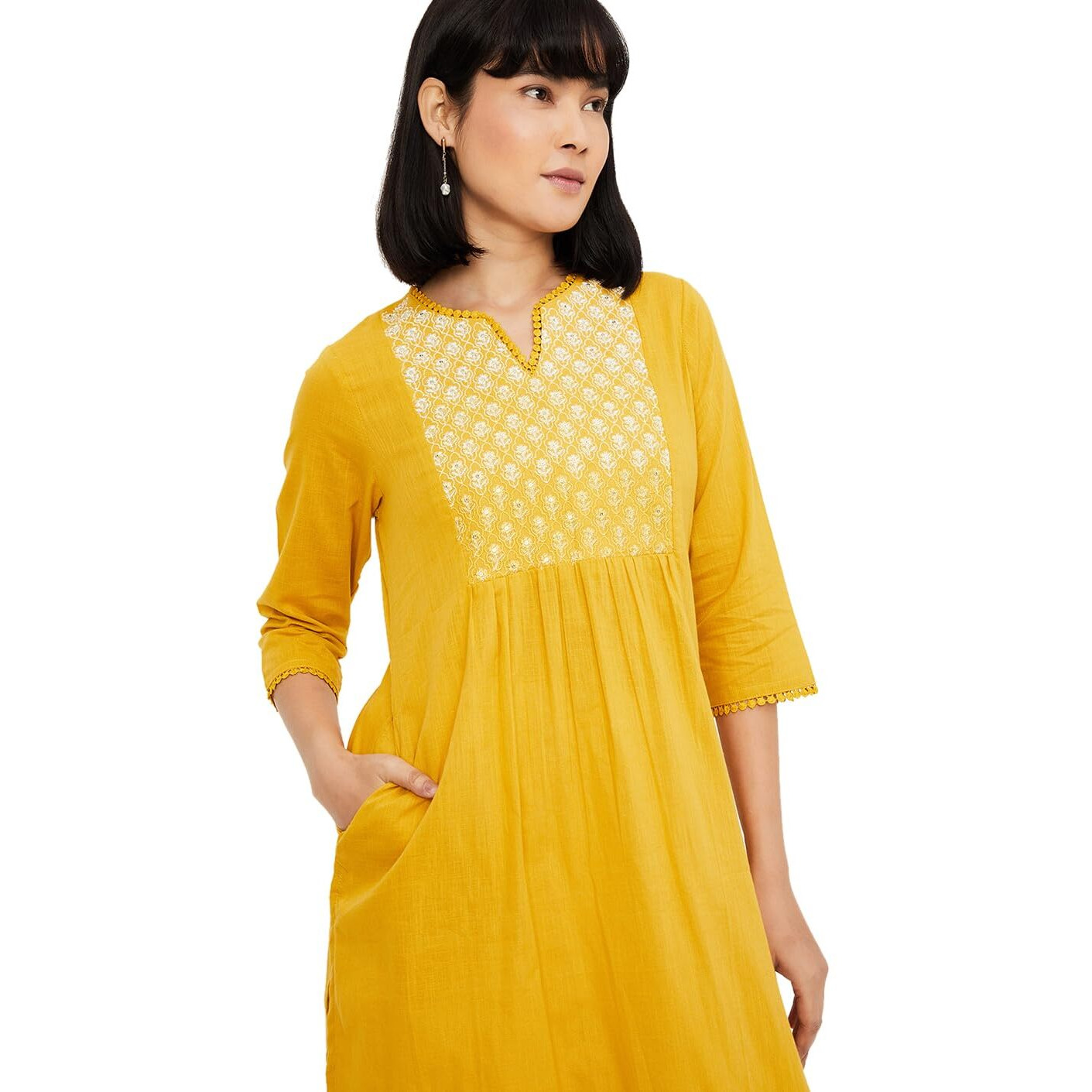 Max Women's Cotton Blend Regular Kurta (AEEKFE24OMMUSTARD_Mustard