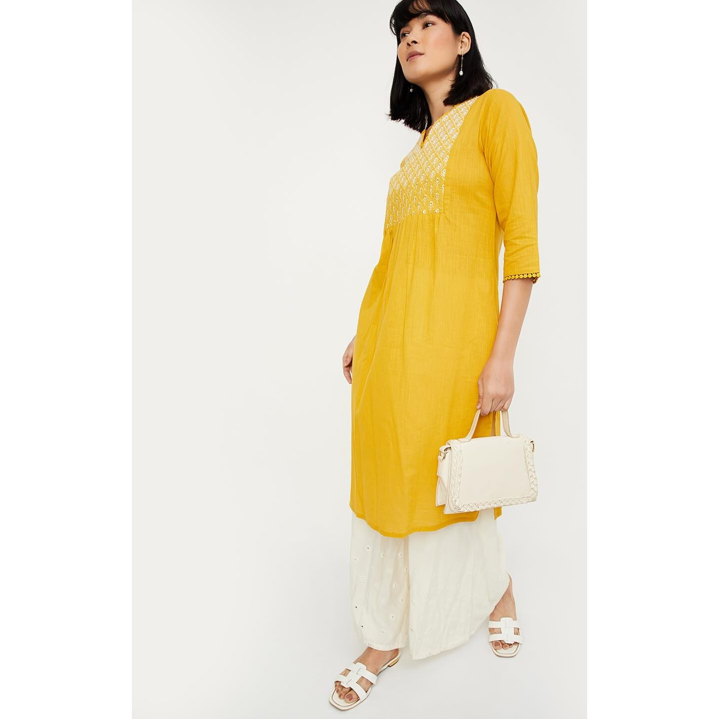 Max Women's Cotton Blend Regular Kurta (AEEKFE24OMMUSTARD_Mustard