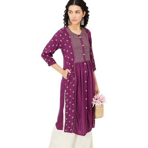 Max Women's Rayon Regular Kurta (VIWWFE24ME_Purple