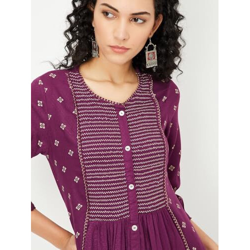Max Women's Rayon Regular Kurta (VIWWFE24ME_Purple