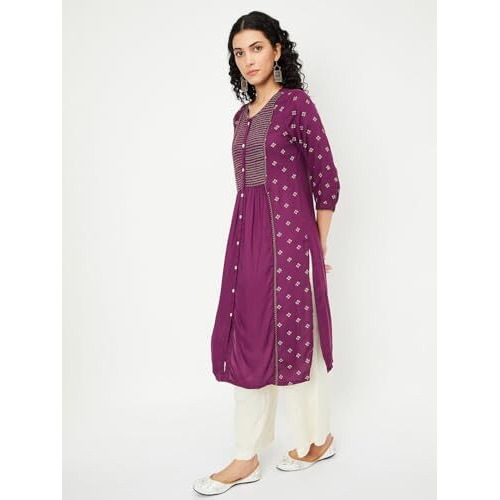 Max Women's Rayon Regular Kurta (VIWWFE24ME_Purple