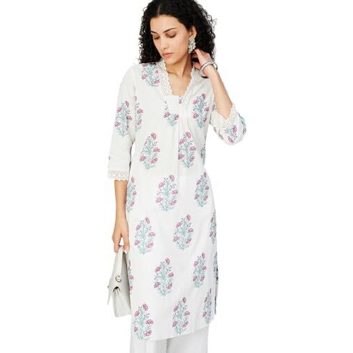 Max Women's Cotton Blend Regular Kurta (PEPKSP25TOOFF White_Off