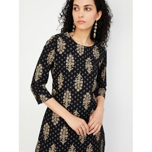 Max Women's Cotton Blend Regular Kurta (SWPKFE24NIBLACK_Black