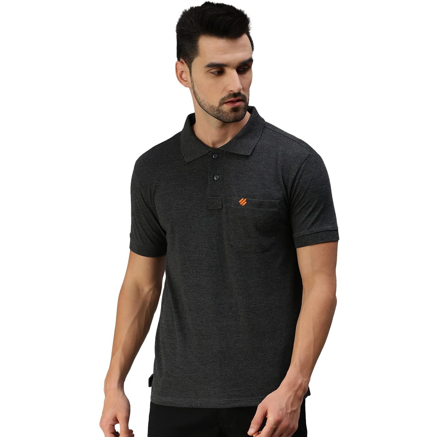 ONN Men's Solid Regular Fit Polo NC432_BM_1PC_Blk Mel._XXL