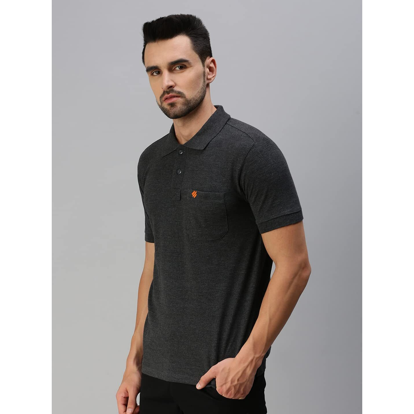 ONN Men's Solid Regular Fit Polo NC432_BM_1PC_Blk Mel._XXL