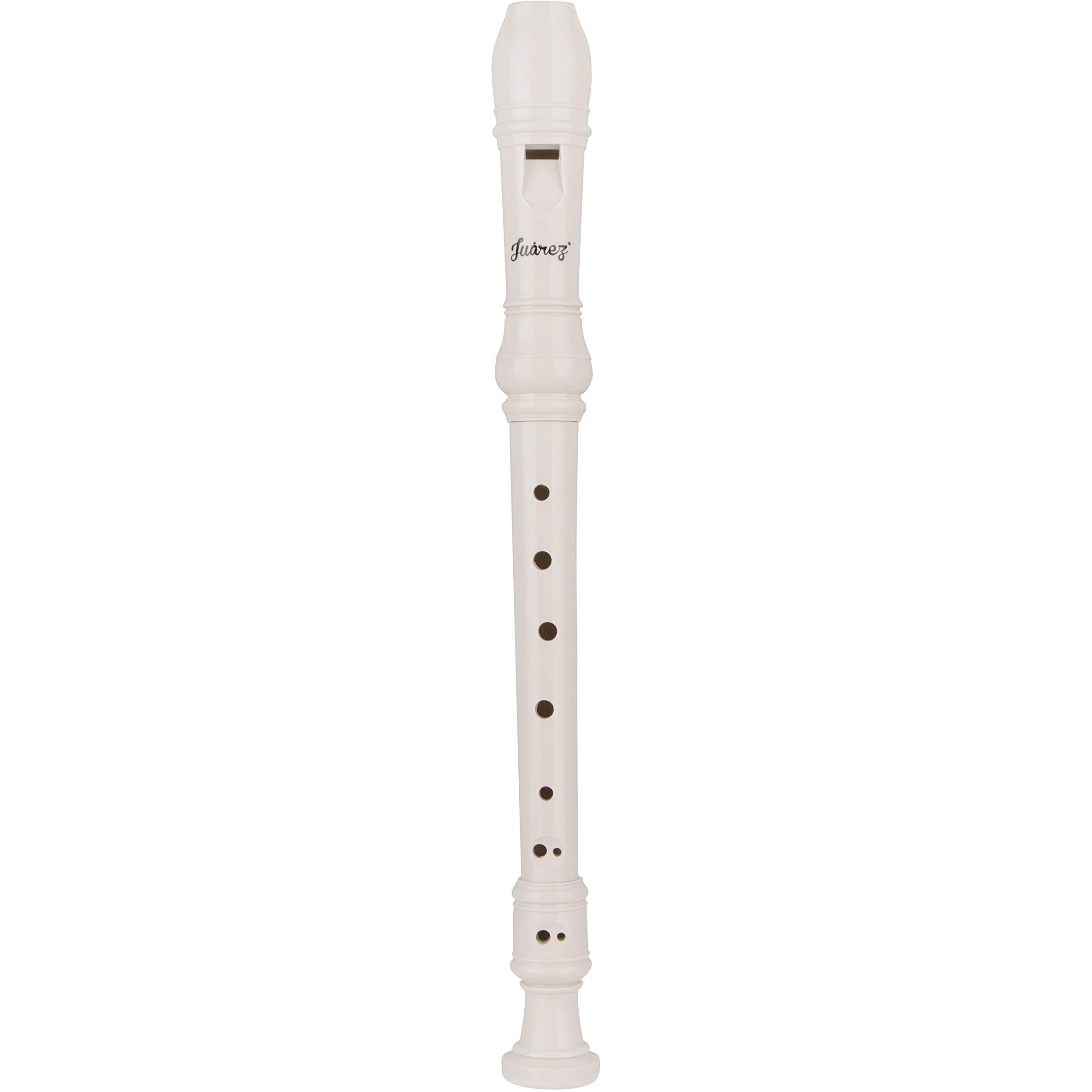 JUAREZ Clar Descant German Style 8 Holes Soprano Recorder Flute with Cleaning Rod Suitable for School Ensembles | Home Practice | Music Classes | Gift, White with Cleaning Rod & Case