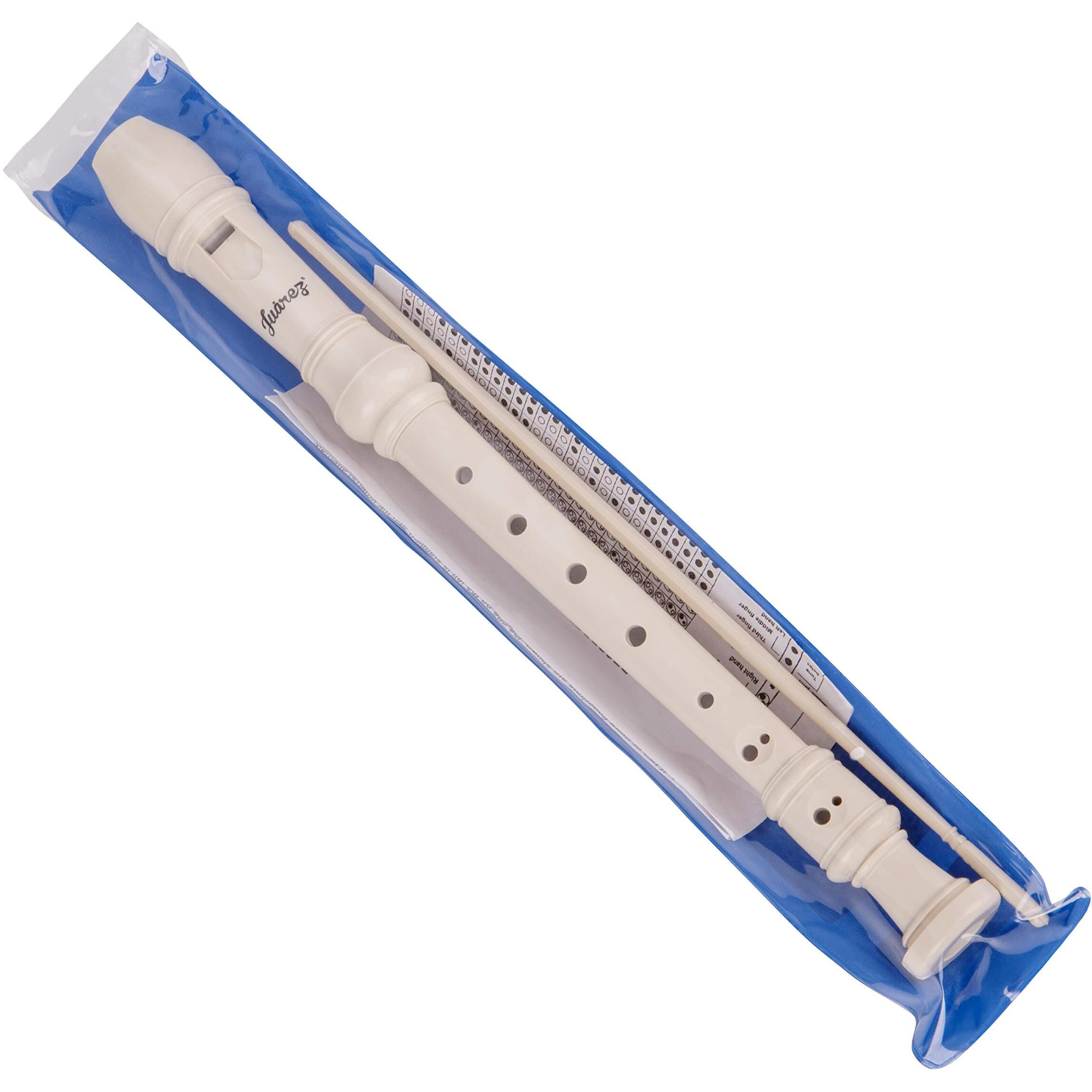 JUAREZ Clar Descant German Style 8 Holes Soprano Recorder Flute with Cleaning Rod Suitable for School Ensembles | Home Practice | Music Classes | Gift, White with Cleaning Rod & Case