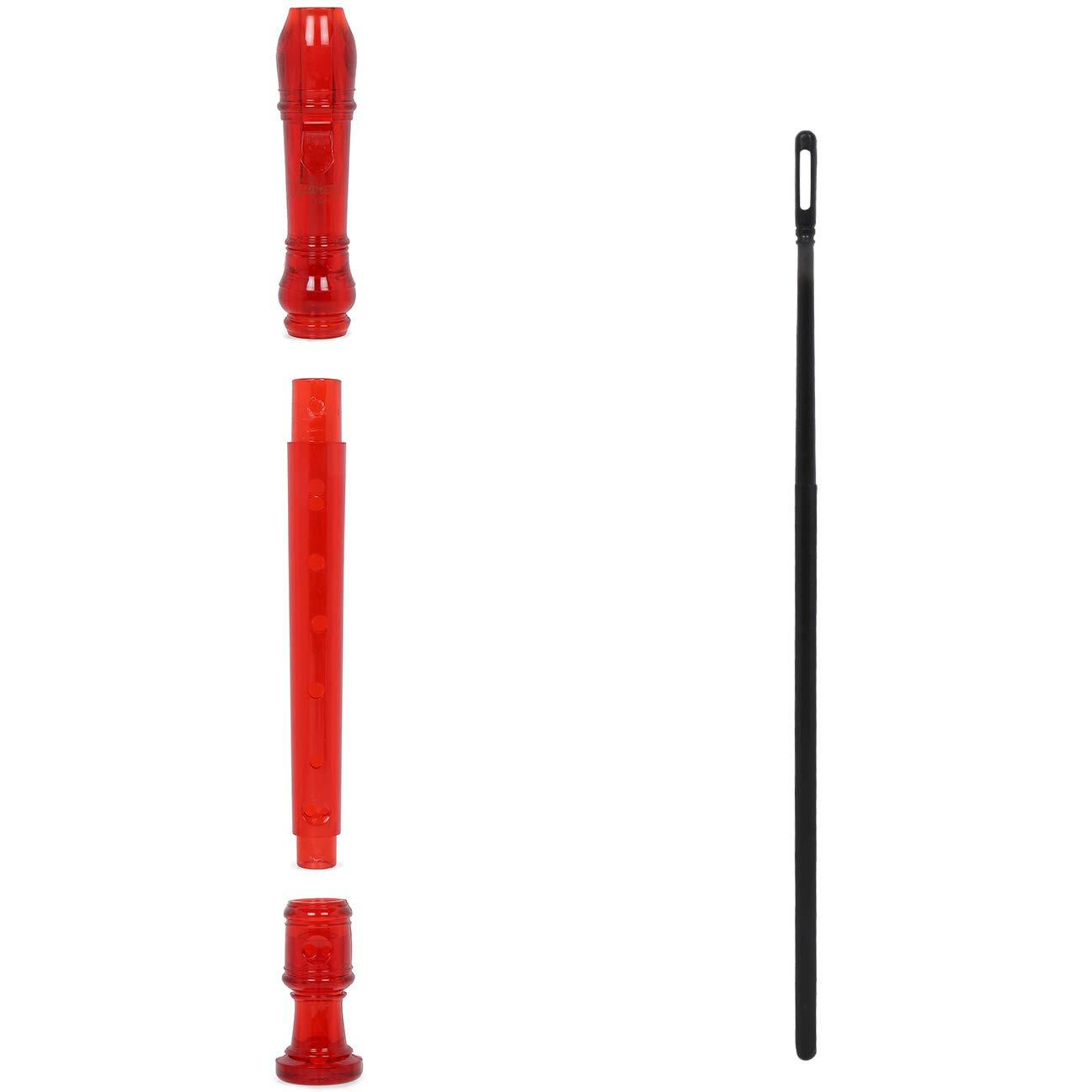 JUAREZ JRF100RD Clar Descant German Style 8 Holes Soprano Recorder Flute with Cleaning Rod Suitable for School Ensembles | Home Practice | Music Classes | Gift, Red with Cleaning Rod & Case