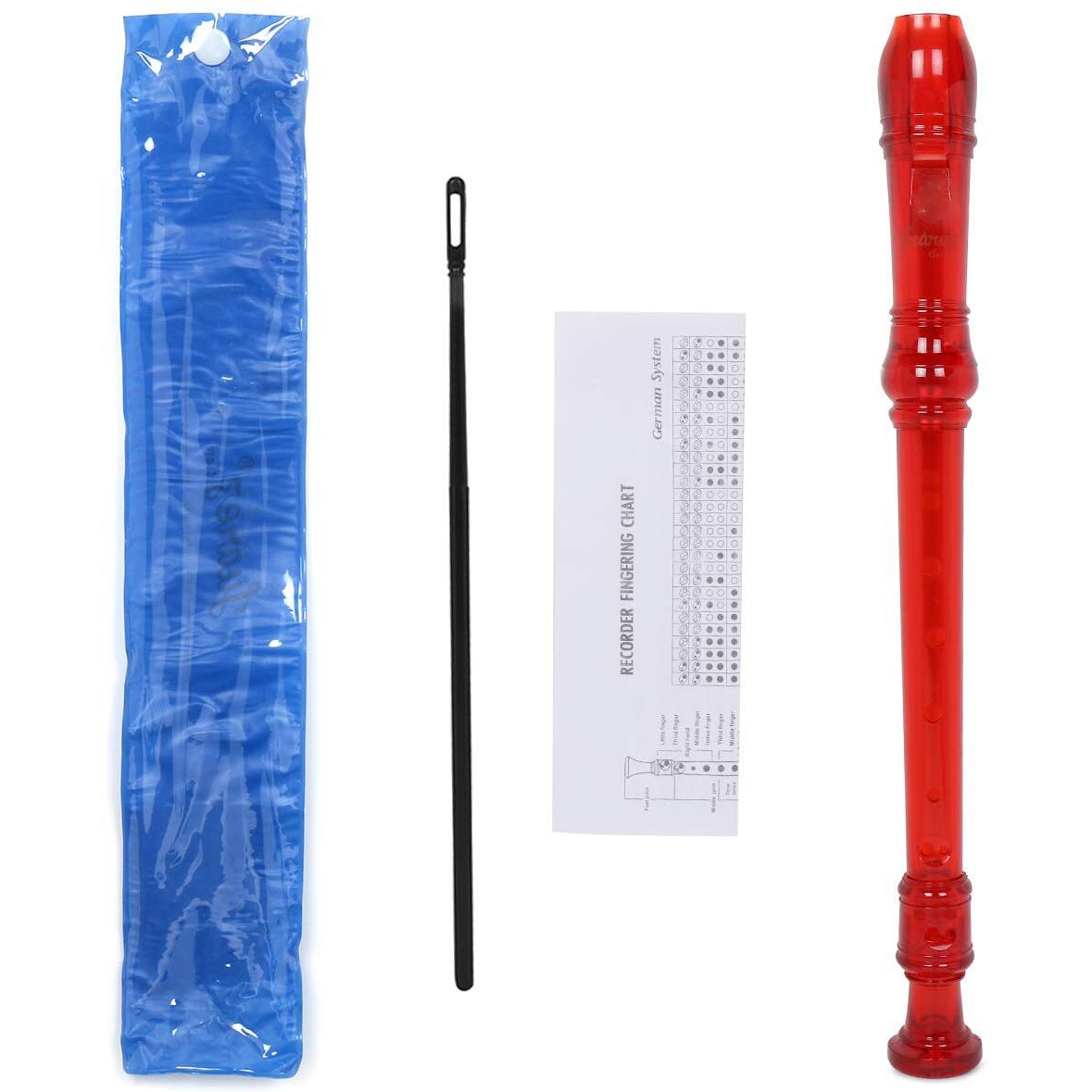 JUAREZ JRF100RD Clar Descant German Style 8 Holes Soprano Recorder Flute with Cleaning Rod Suitable for School Ensembles | Home Practice | Music Classes | Gift, Red with Cleaning Rod & Case