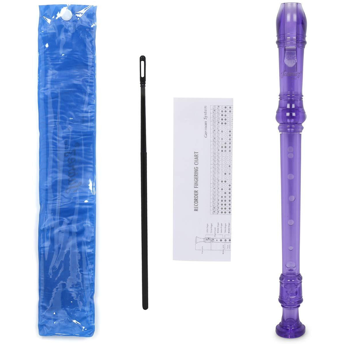 JUAREZ JRF100PP Clar Descant German Style 8 Holes Soprano Recorder Flute with Cleaning Rod Suitable for School Ensembles | Home Practice | Music Classes | Gift, Purple with Cleaning Rod & Case