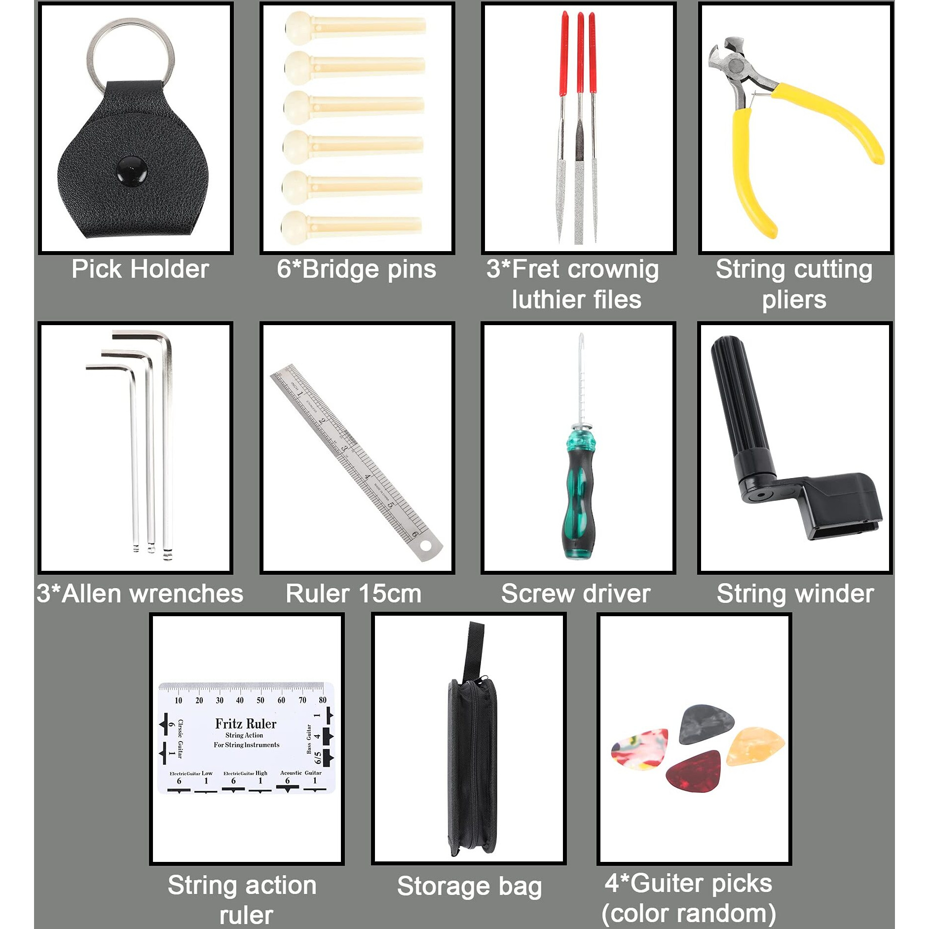 Juarez Guitar Maintenance, Set-up and Repair 23 Piece Tool Kit for Ukulele, Acoustic, Electric and Bass Guitars