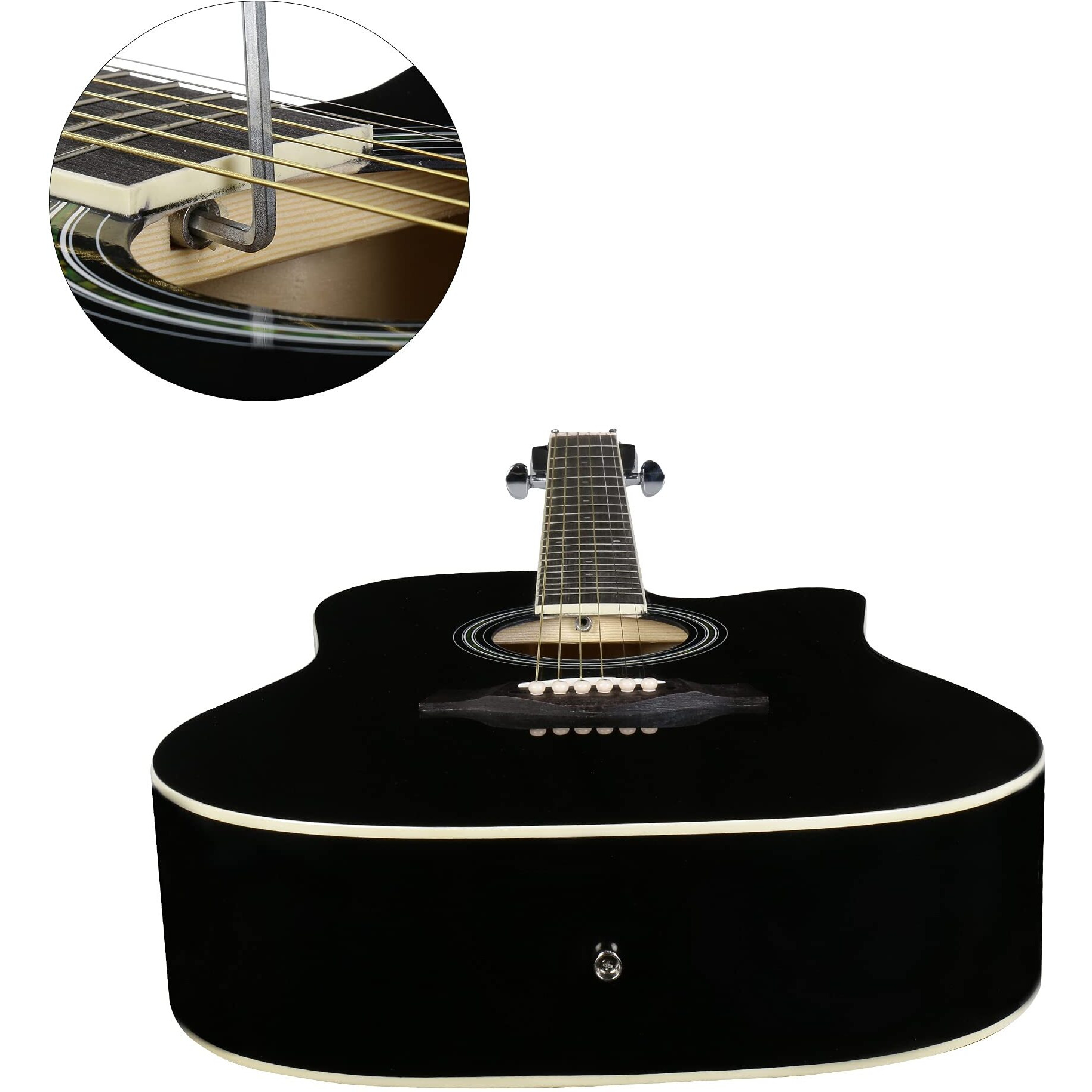 Jurez Acoustic Guitar, 38 Inch Cutaway, 038C with Bag, Strings, Pick and Strap, Black (41INCH KIT, Black)