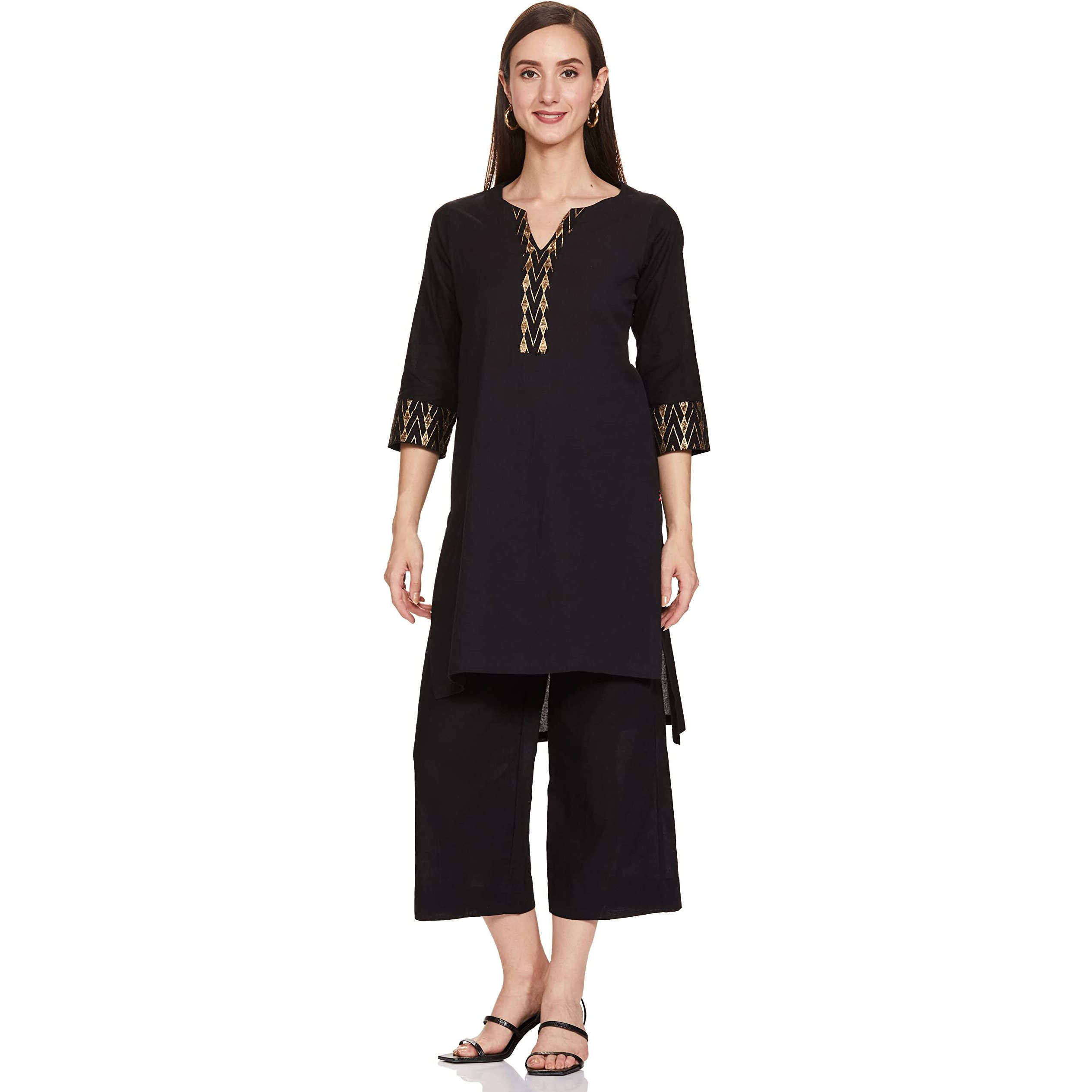 BIBA WOMEN SOLID RELAXED SALWAR KURTA DUPATTA(SKD7449E_BLACK_36)