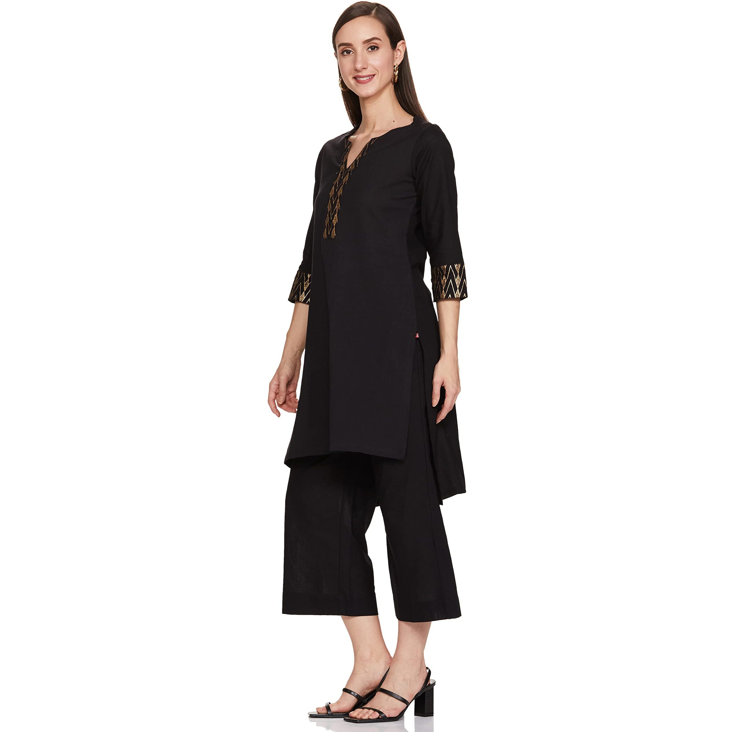 BIBA WOMEN SOLID RELAXED SALWAR KURTA DUPATTA(SKD7449E_BLACK_36)