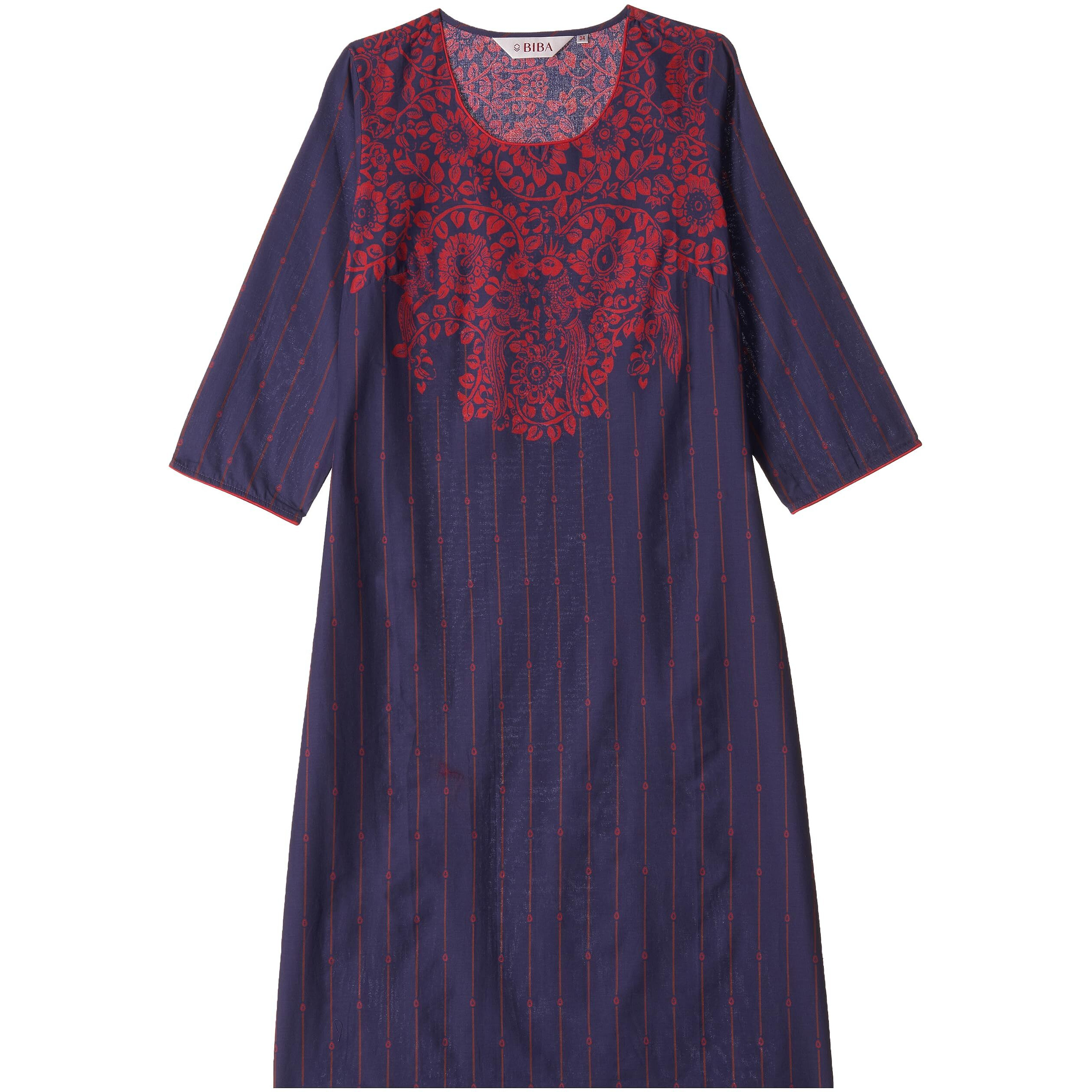 BIBA Cotton Women Printed Regular Mix and Match Kurta(Distribu15373_Purple_32)