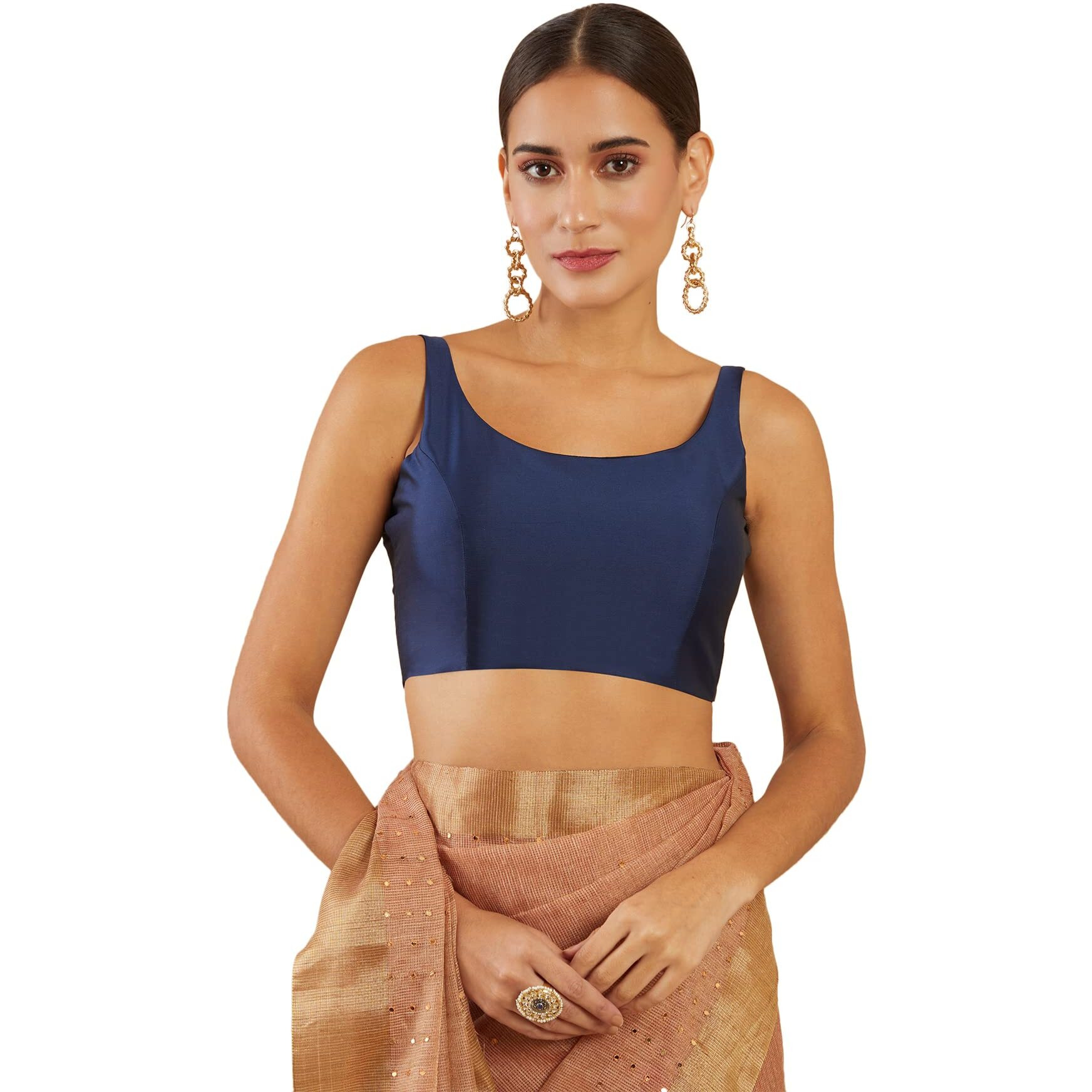 Soch Women's Solid Regular Blouse (SOBLA191028_Navy Blue 34)
