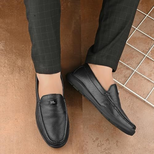 Blue Leather Black Slipon Formal Shoe for Mens 3996-1