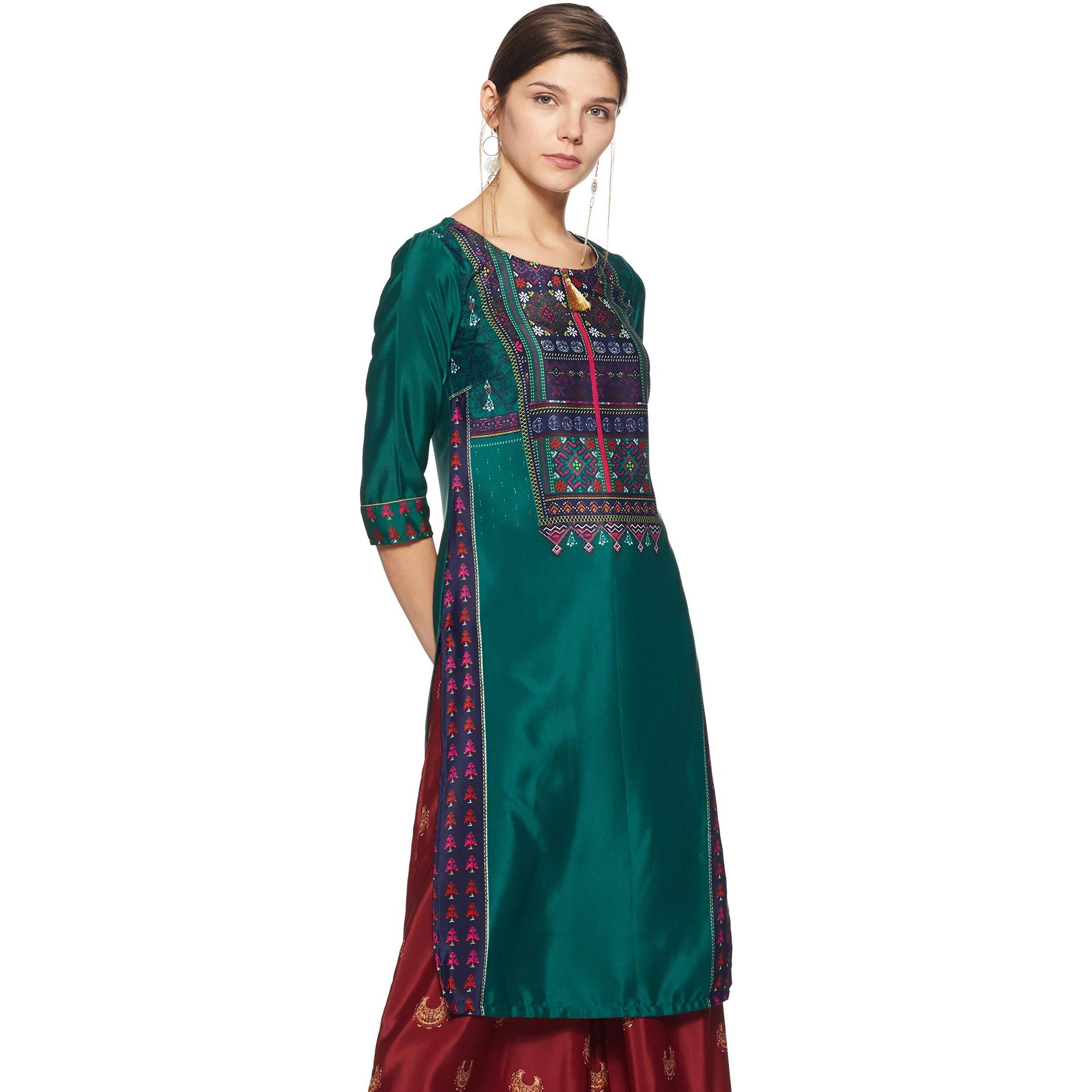 Aurelia Women's Synthetic Regular Kurta (18AUA10178-100231_Green_XS)