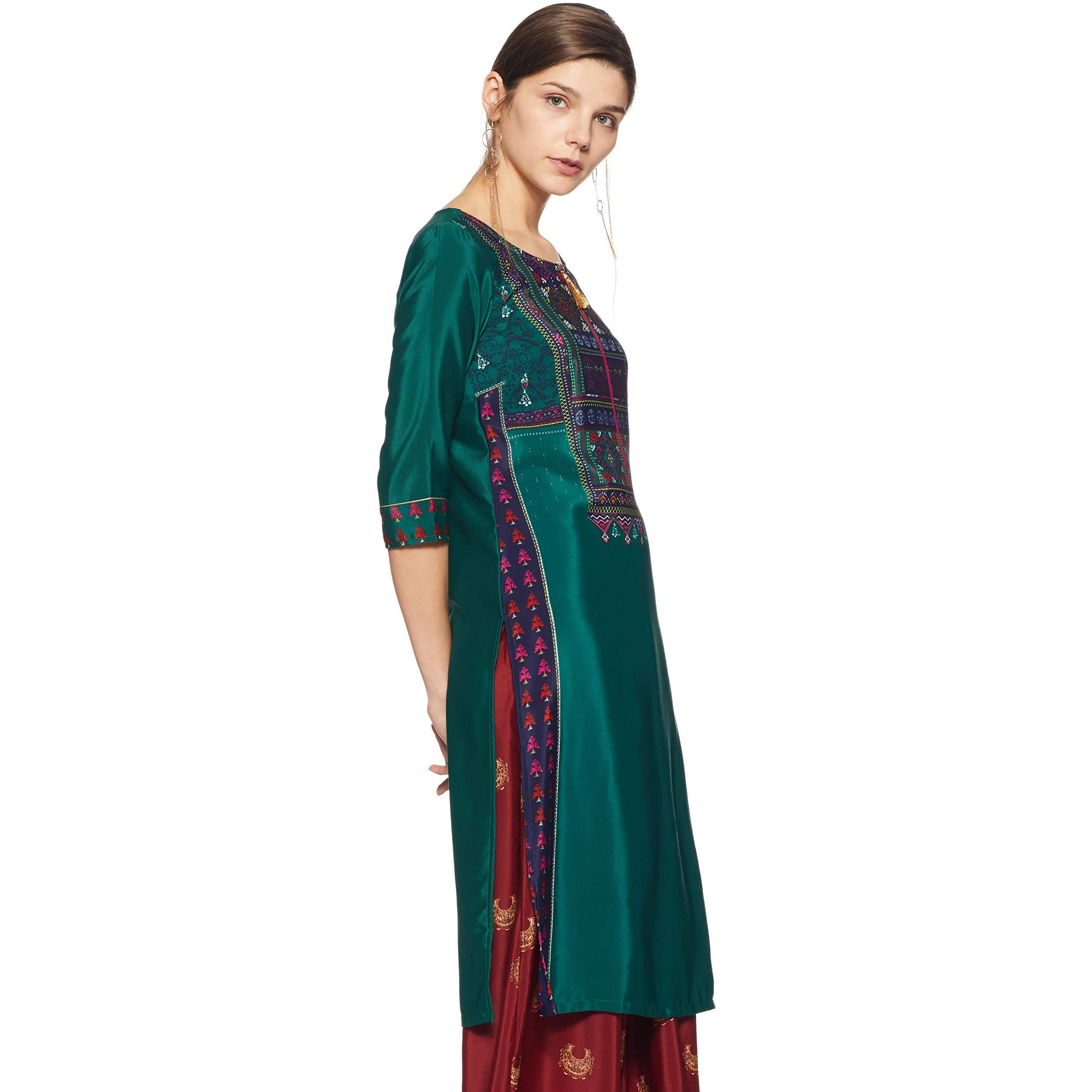 Aurelia Women's Synthetic Regular Kurta (18AUA10178-100231_Green_XS)