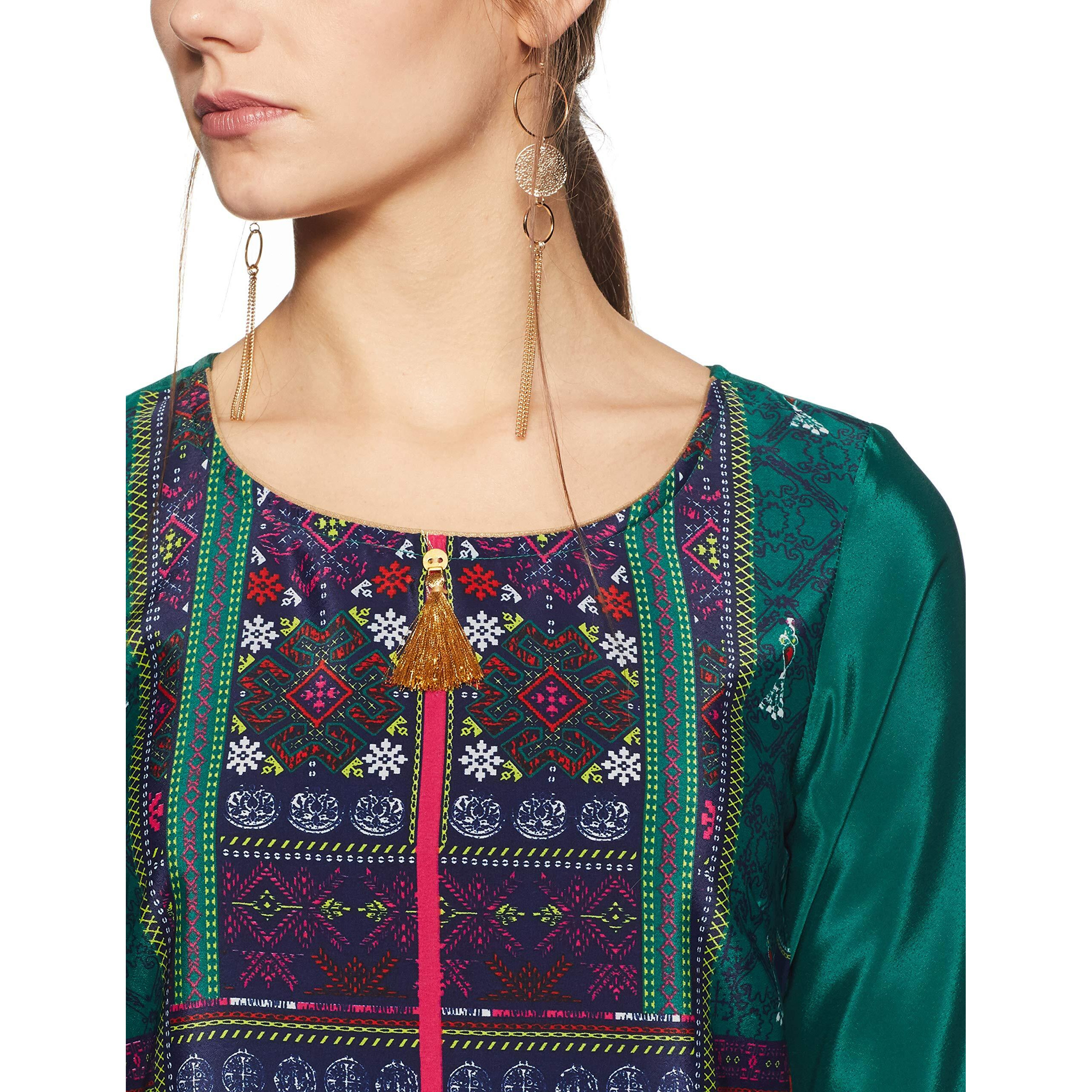 Aurelia Women's Synthetic Regular Kurta (18AUA10178-100231_Green_XS)