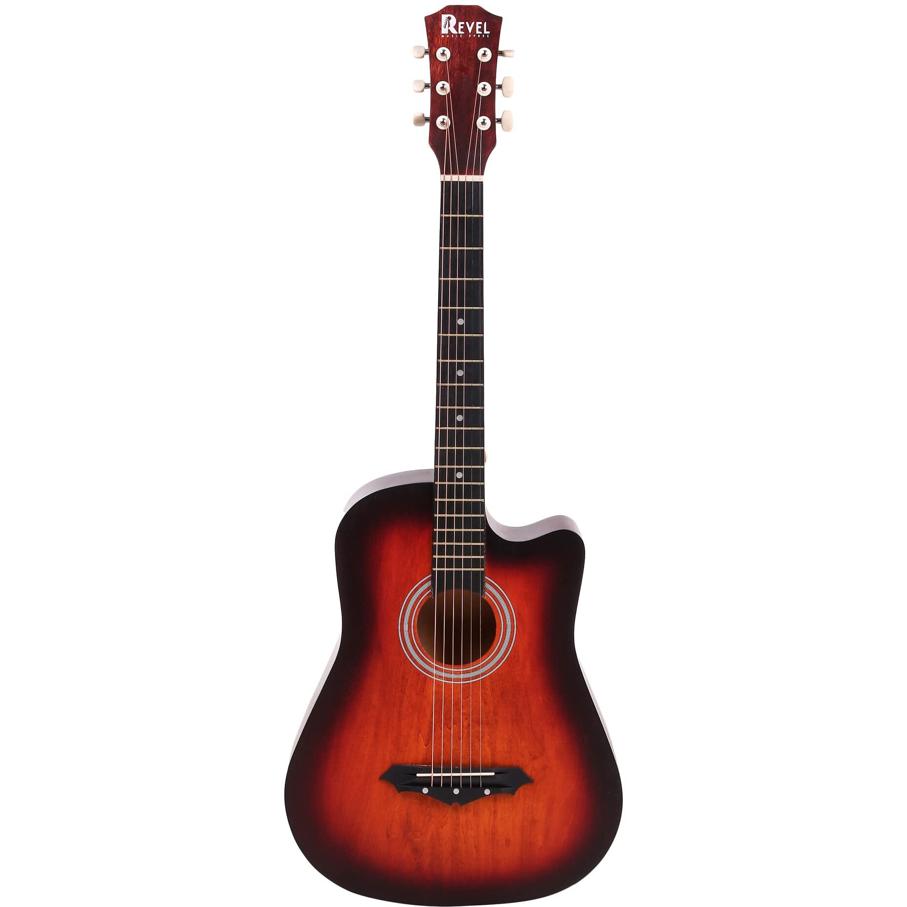 Revel 38 Inches Lindenwood Cutaway Design Acoustic Guitar With Carry Bag And Plectrums. (sunburst)