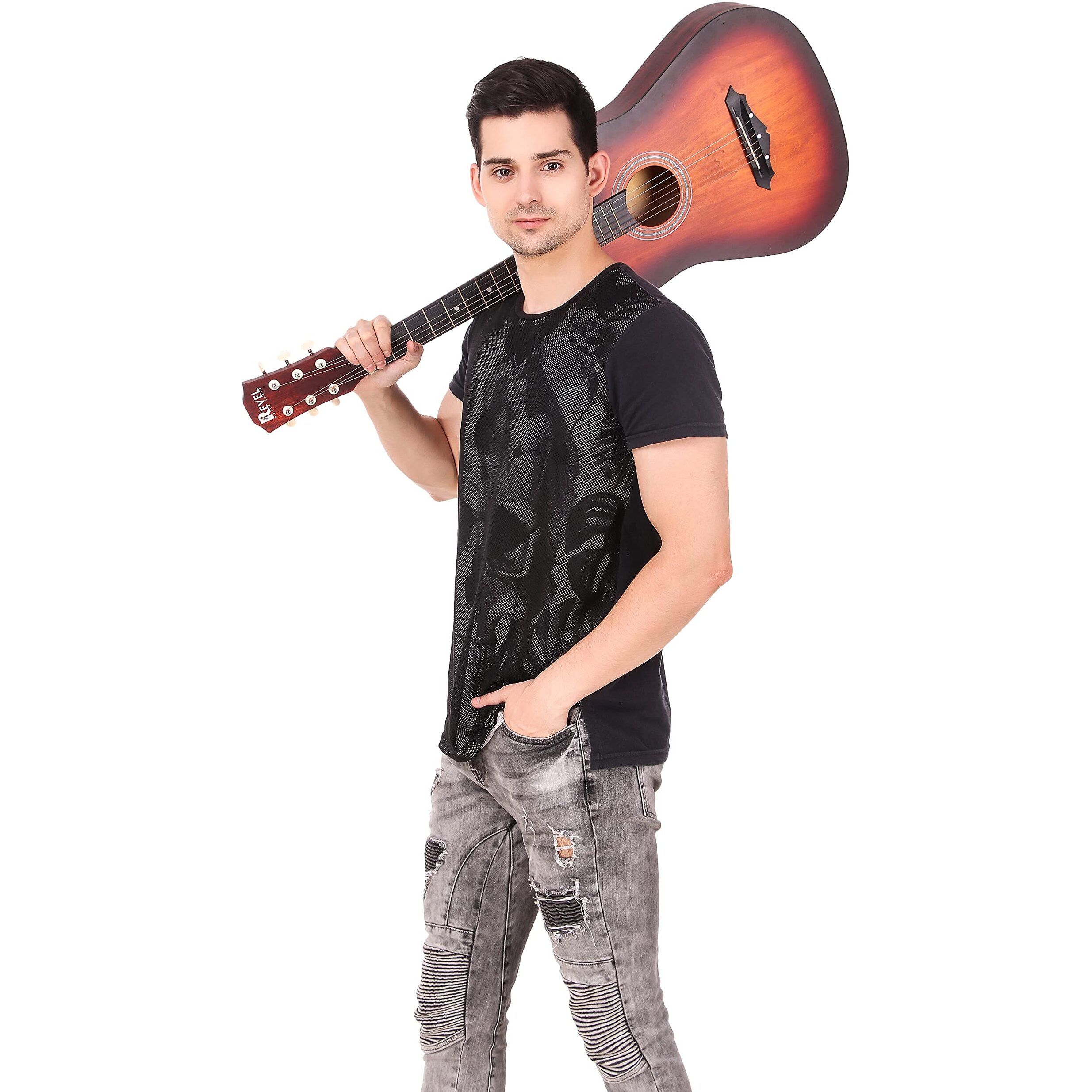 Revel 38 Inches Lindenwood Cutaway Design Acoustic Guitar With Carry Bag And Plectrums. (sunburst)