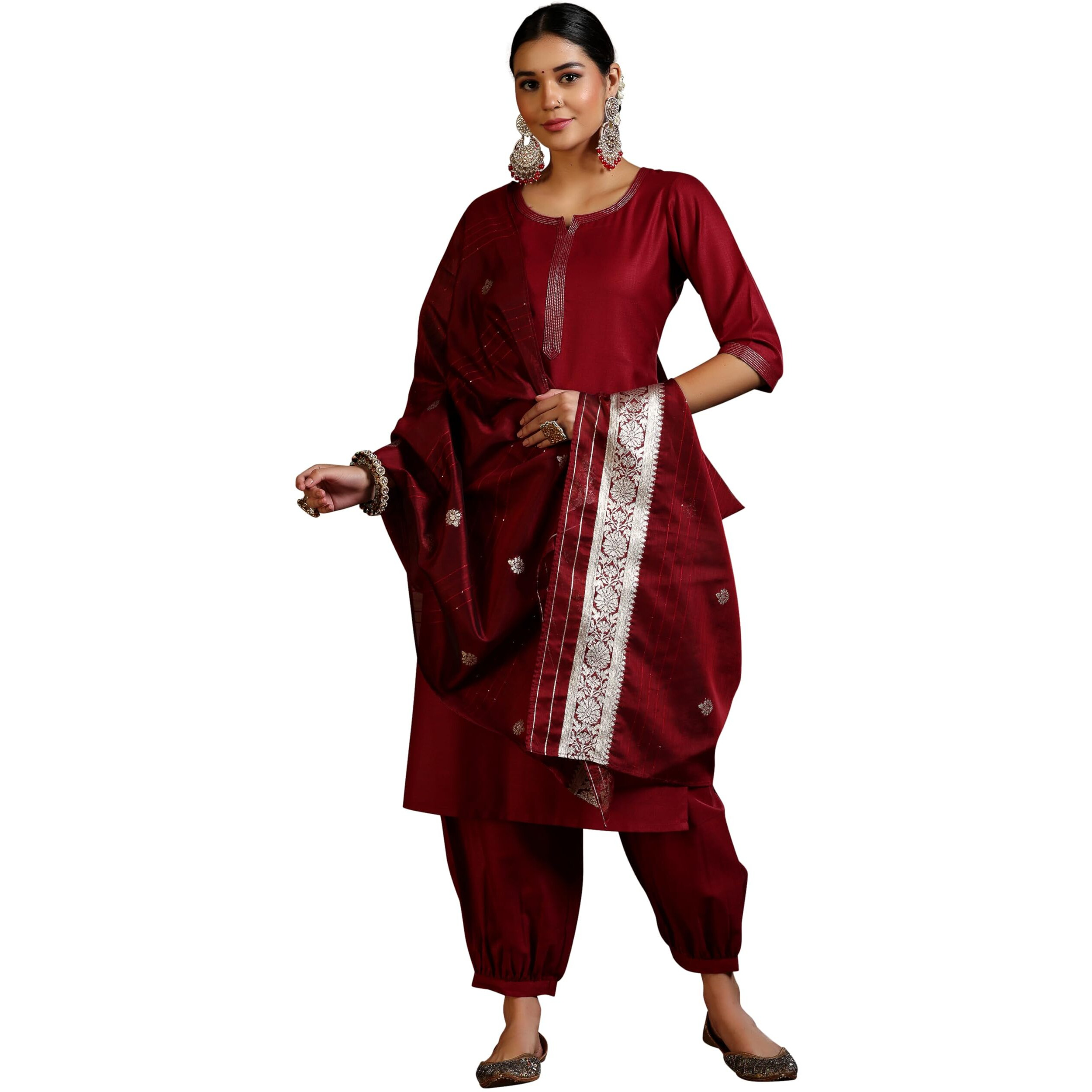 Libas Women's Silk Blend Solid Kurta Set (39053_Maroon