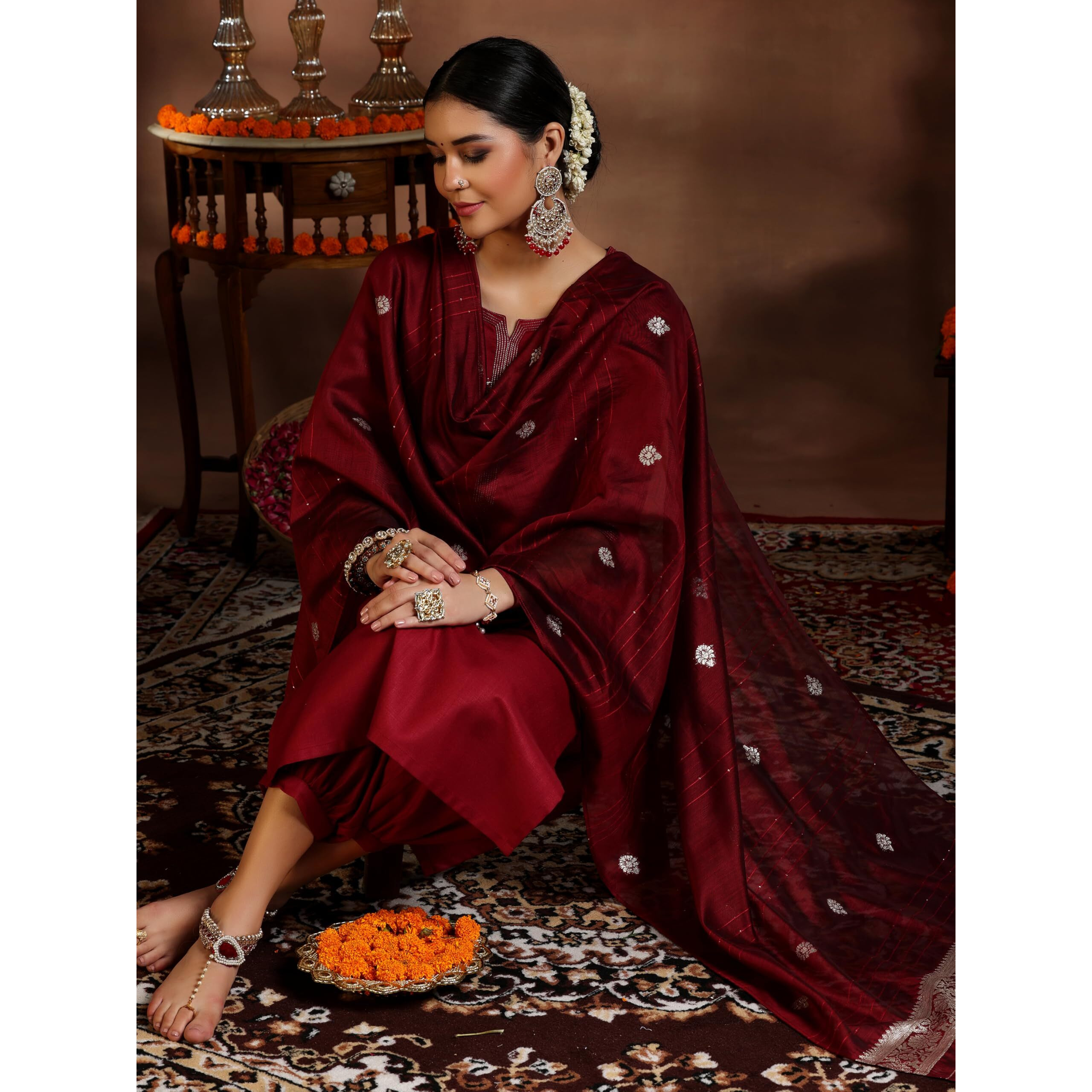 Libas Women's Silk Blend Solid Kurta Set (39053_Maroon