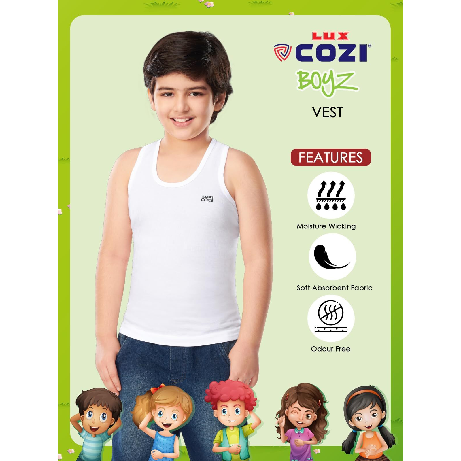 Lux Cozi Boys White Cotton Vest Pack of 7 (Size  13-14 Years)