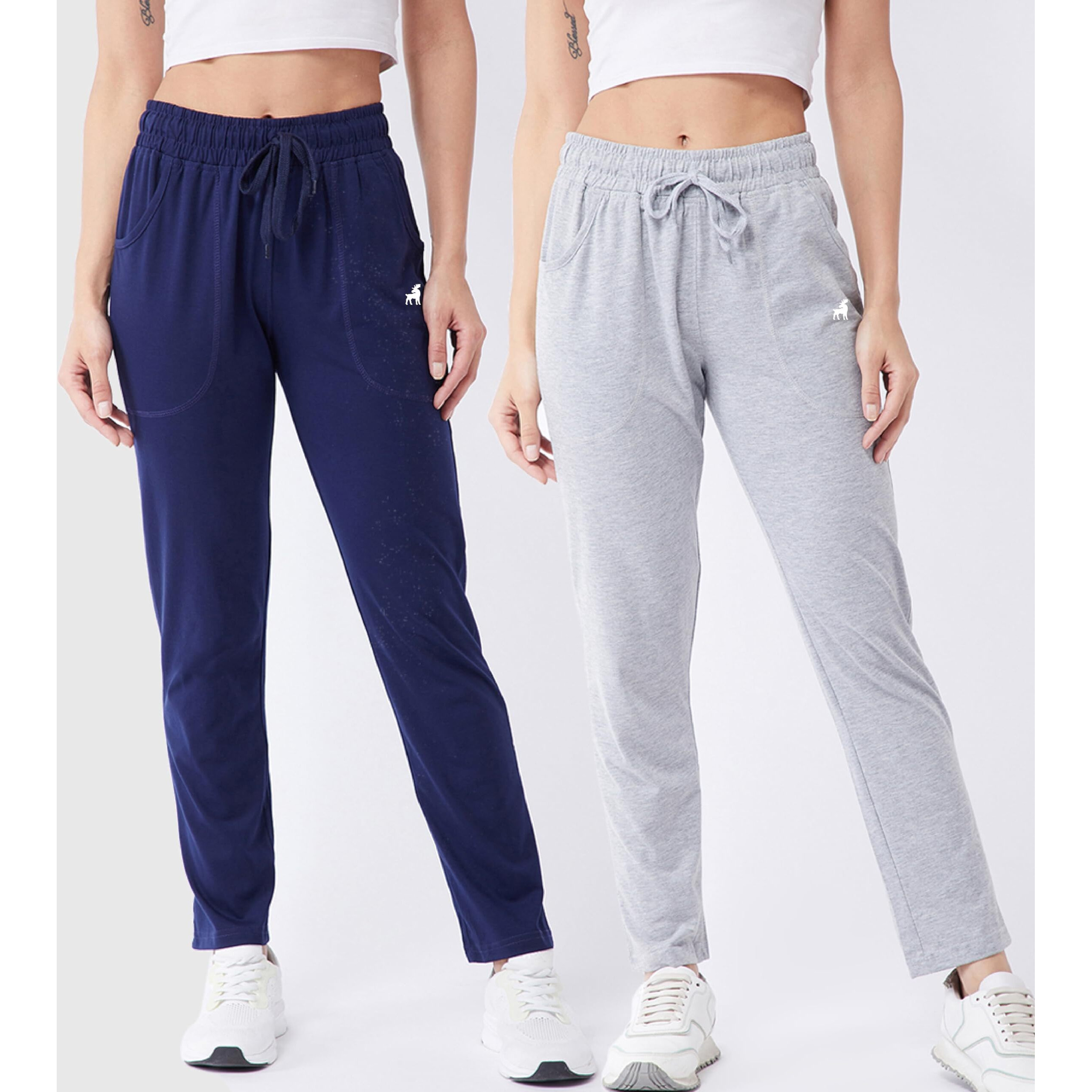 Modeve  Women Cotton Blend Pack of 2 Track Pant for Summer || Women Lower || Women Pyjama || Lounge Pants_Navy and Light Grey_Medium