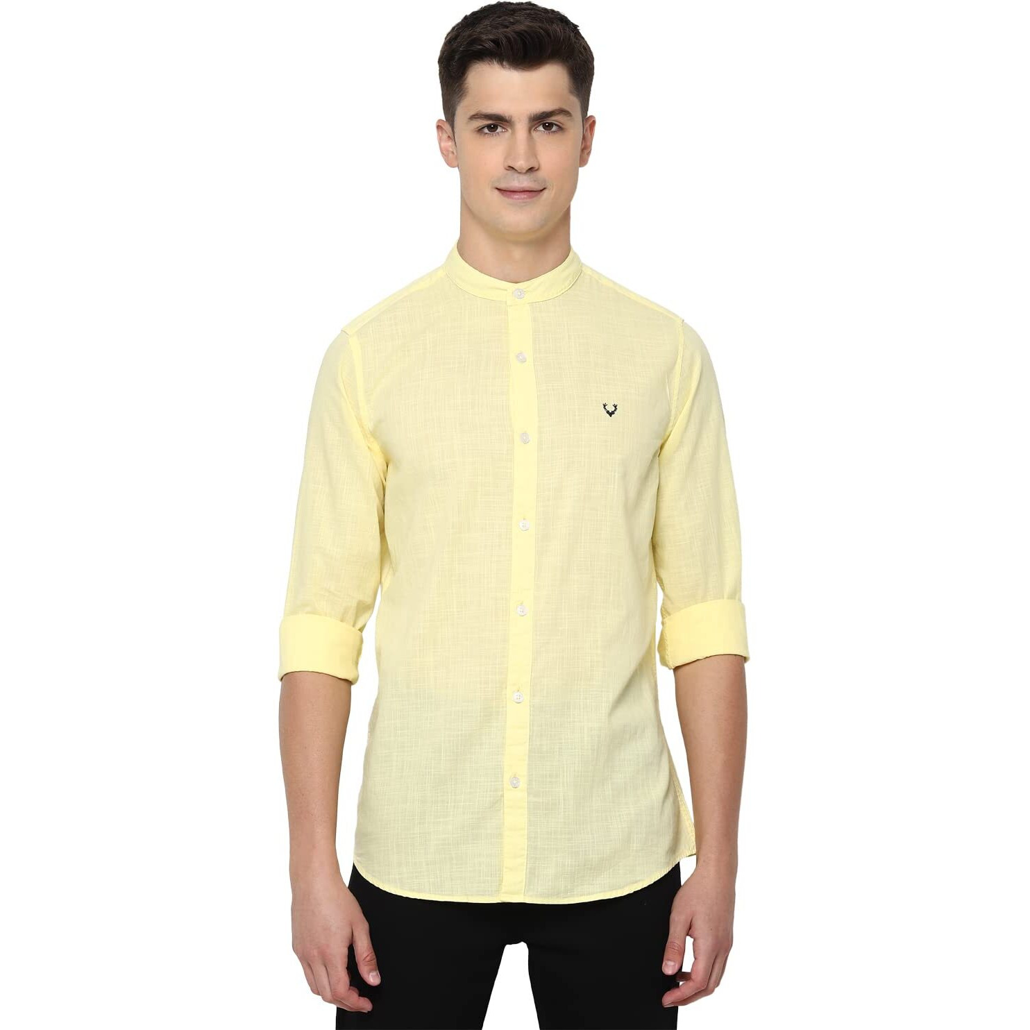 Allen Solly Men's Solid Slim Fit Shirt (ASSFWMOFN83258_Lemon Yellow 38)