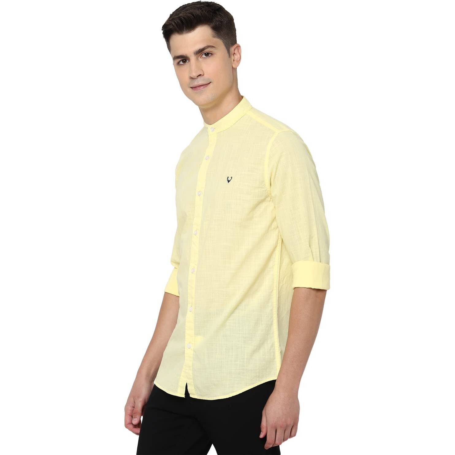 Allen Solly Men's Solid Slim Fit Shirt (ASSFWMOFN83258_Lemon Yellow 38)