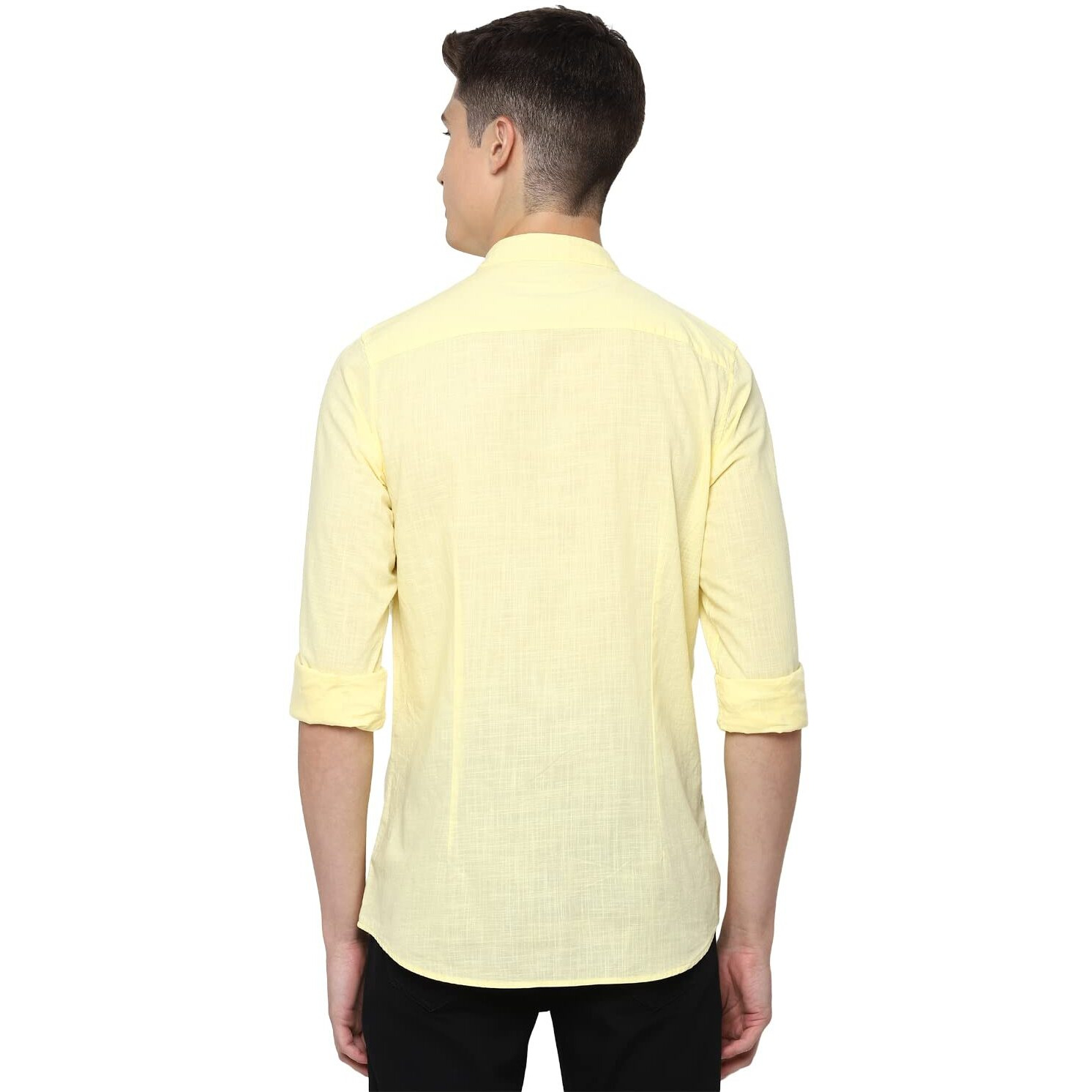 Allen Solly Men's Solid Slim Fit Shirt (ASSFWMOFN83258_Lemon Yellow 38)