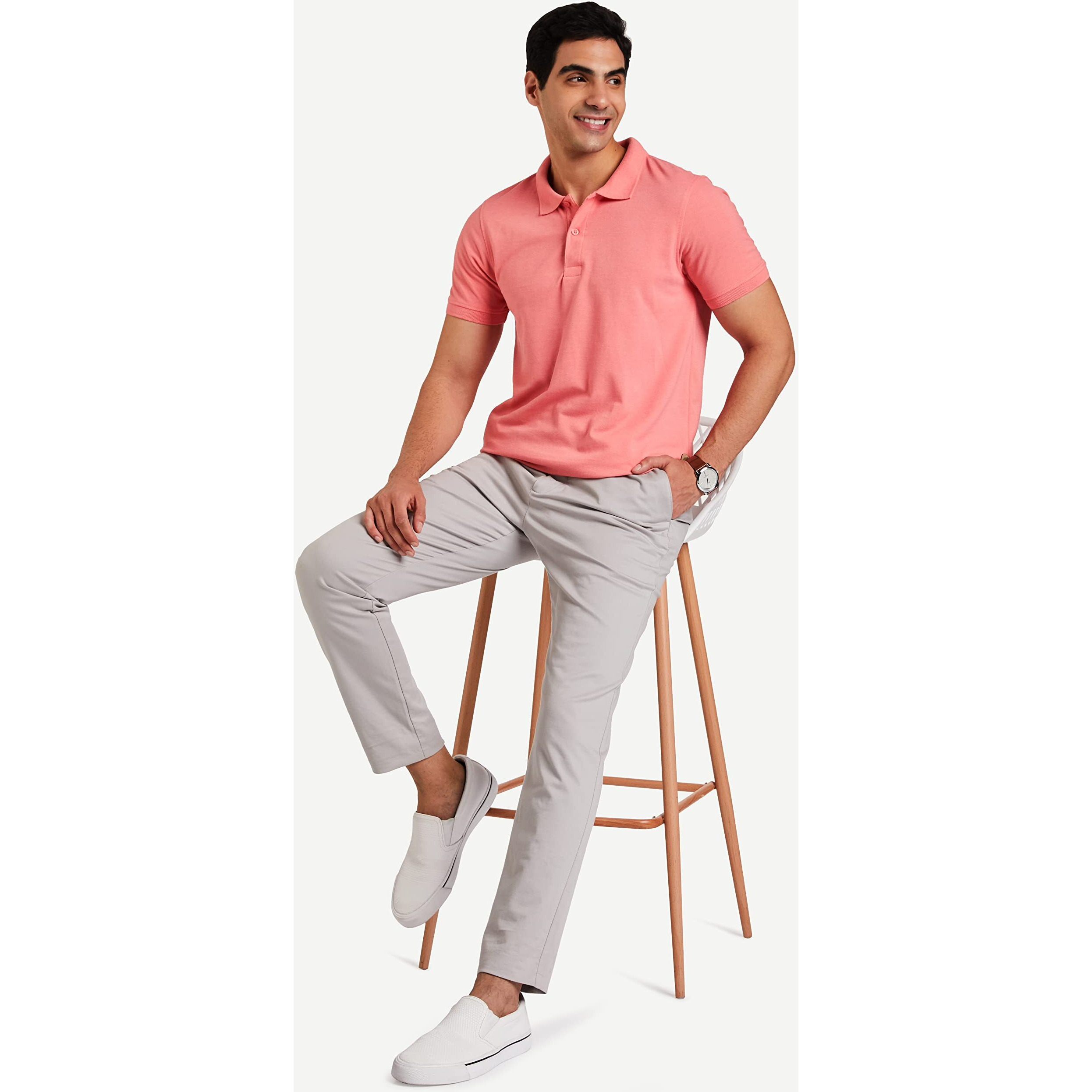 Amazon Brand - Symbol Men's Solid Cotton Rich Polo T Shirt | Collar Tshirts | Half Sleeves | Plain-Regular Fit (Candle Pink_M) (Available in Plus Size)