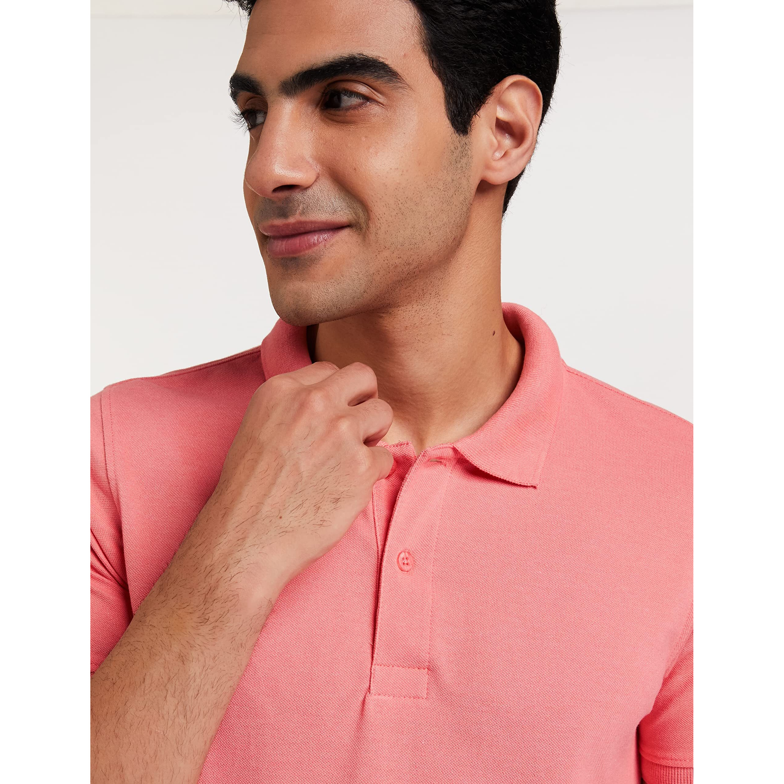 Amazon Brand - Symbol Men's Solid Cotton Rich Polo T Shirt | Collar Tshirts | Half Sleeves | Plain-Regular Fit (Candle Pink_M) (Available in Plus Size)