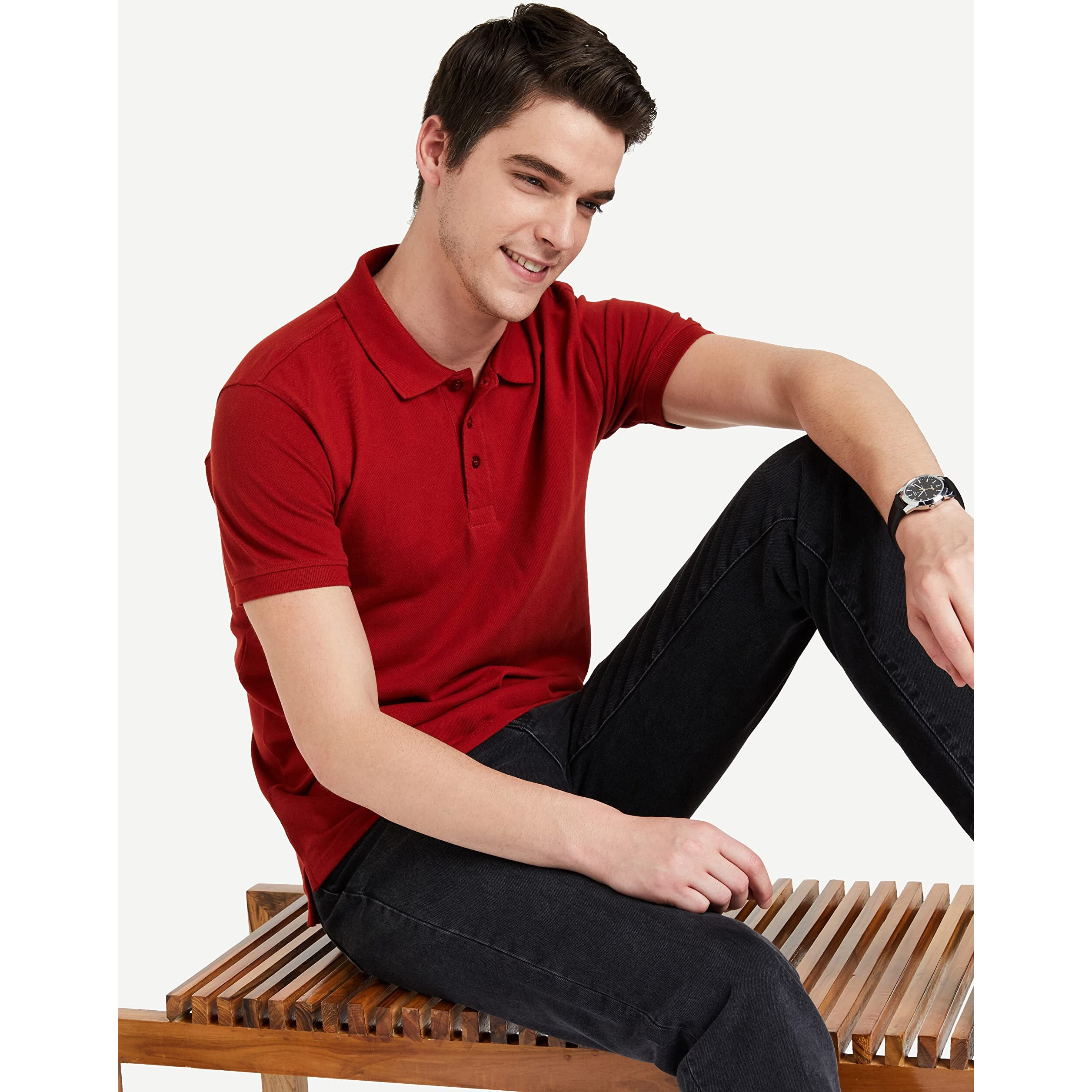 Amazon Brand - Symbol Men's Solid Cotton Rich Polo T Shirt | Collar Tshirts | Half Sleeves | Plain-Regular Fit (Bossa Nova_M) (Available in Plus Size)