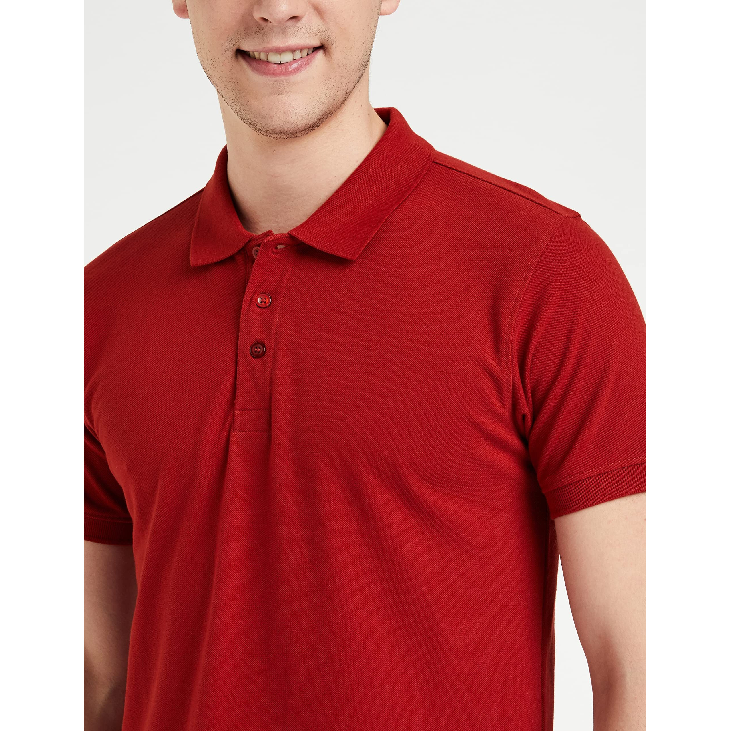 Amazon Brand - Symbol Men's Solid Cotton Rich Polo T Shirt | Collar Tshirts | Half Sleeves | Plain-Regular Fit (Bossa Nova_M) (Available in Plus Size)