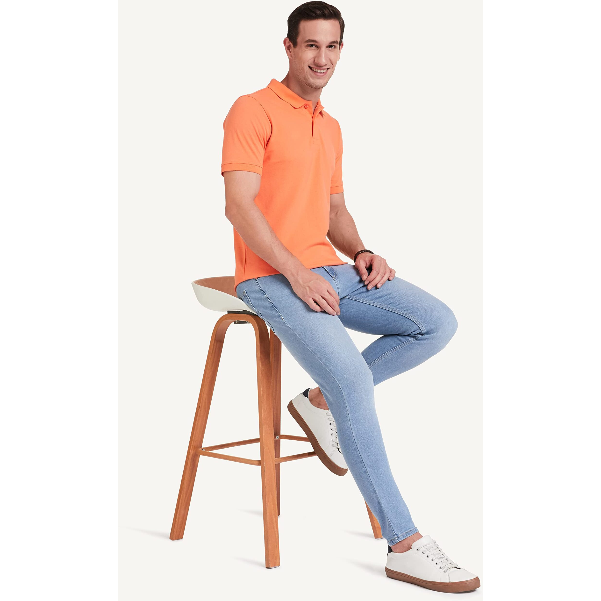 Amazon Brand - Symbol Men's Solid Cotton Rich Polo T Shirt | Collar Tshirts | Half Sleeves | Plain-Regular Fit (Melon_XL) (Available in Plus Size)