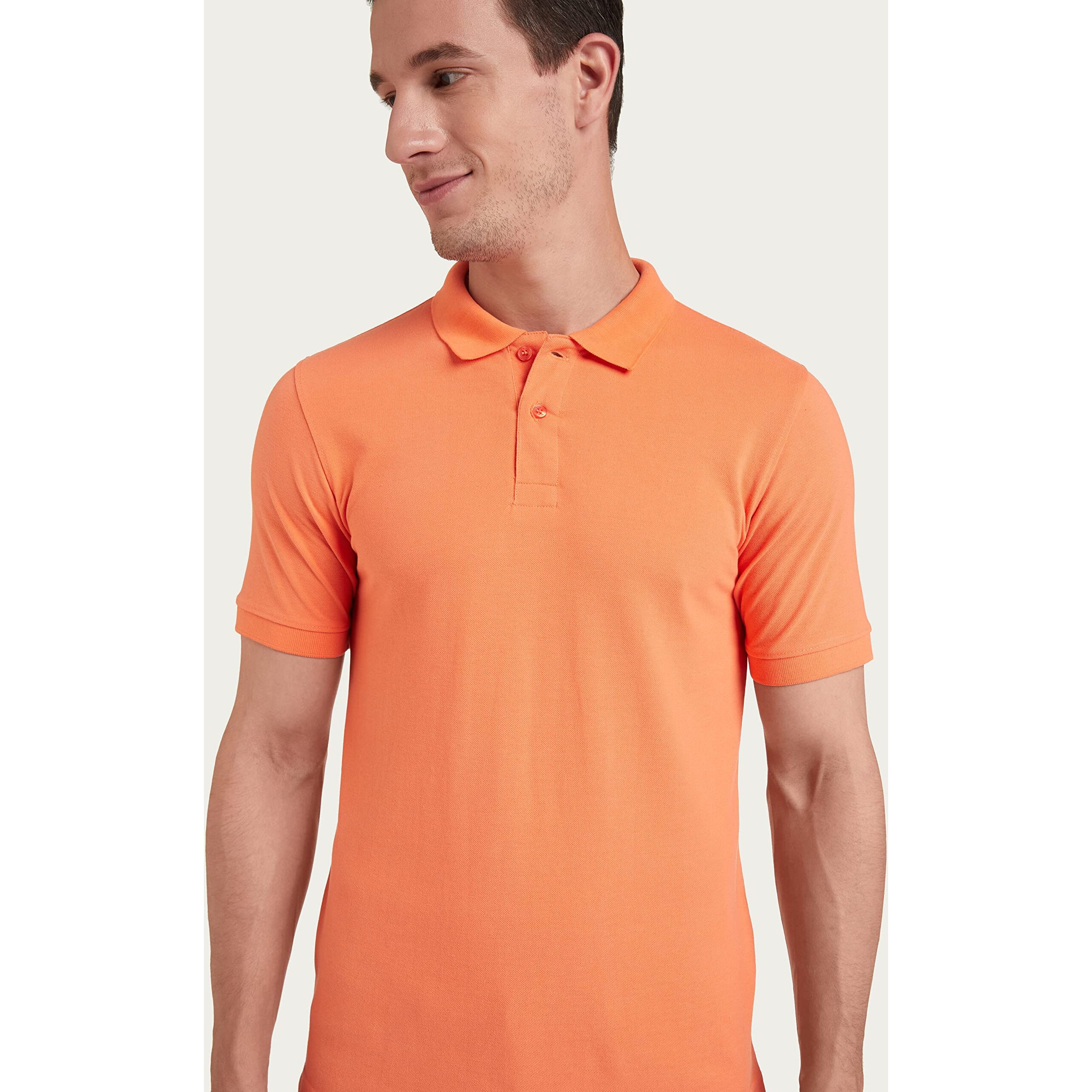 Amazon Brand - Symbol Men's Solid Cotton Rich Polo T Shirt | Collar Tshirts | Half Sleeves | Plain-Regular Fit (Melon_XL) (Available in Plus Size)