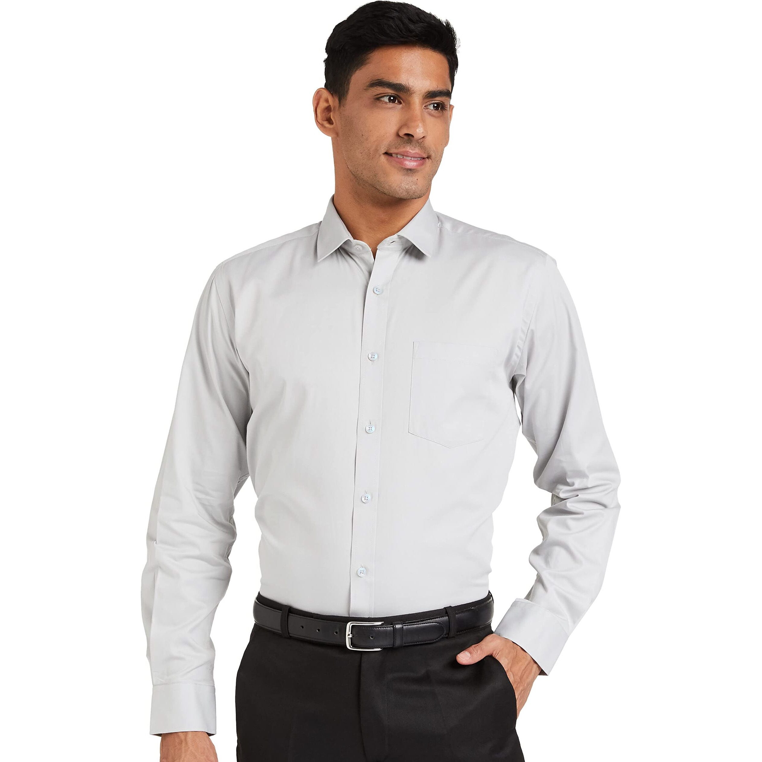 Amazon Brand - Symbol Men's Solid Cotton Formal Shirt | Plain | Full Sleeve - Regular Fit (Available in Plus Size) (L.Grey_39)
