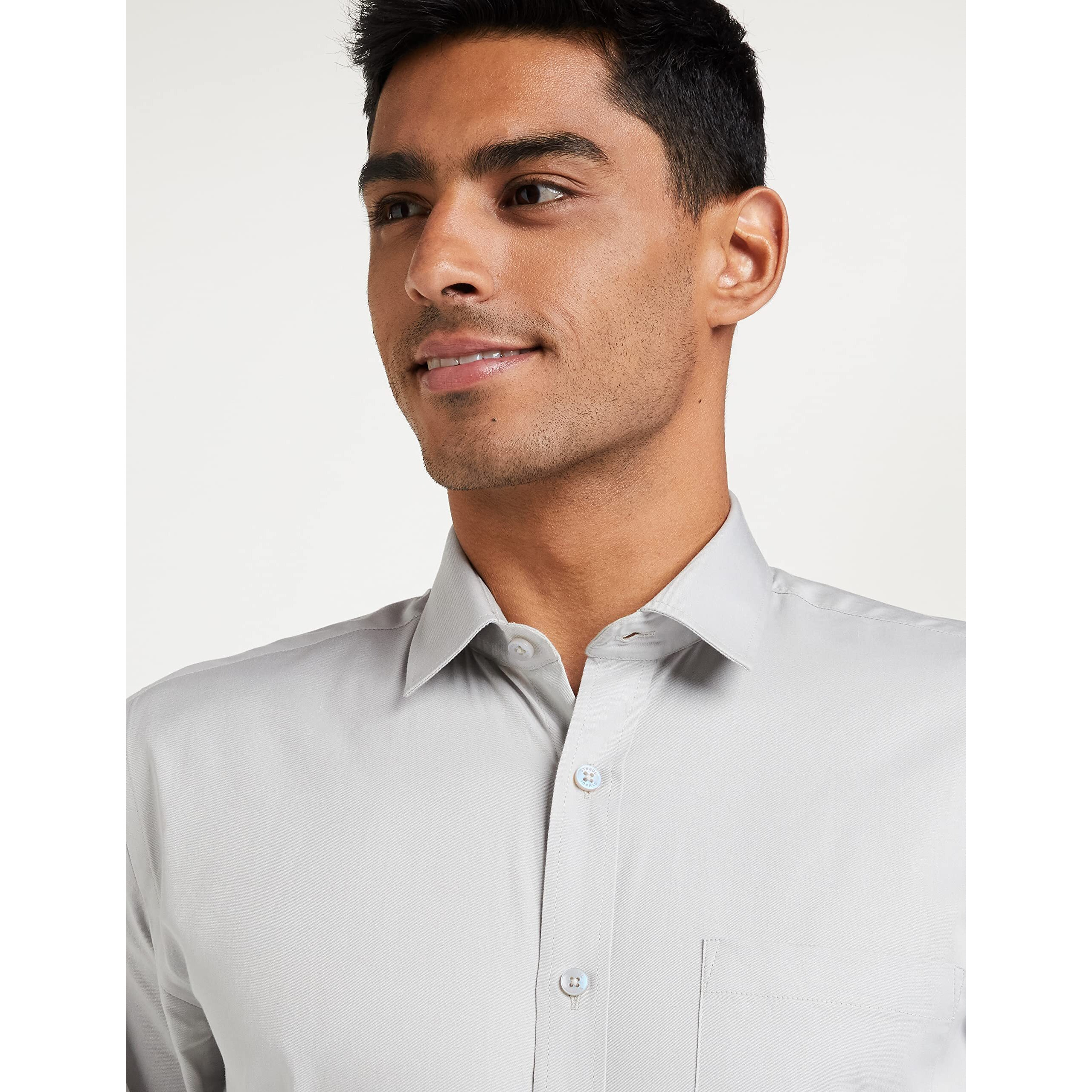 Amazon Brand - Symbol Men's Solid Cotton Formal Shirt | Plain | Full Sleeve - Regular Fit (Available in Plus Size) (L.Grey_39)