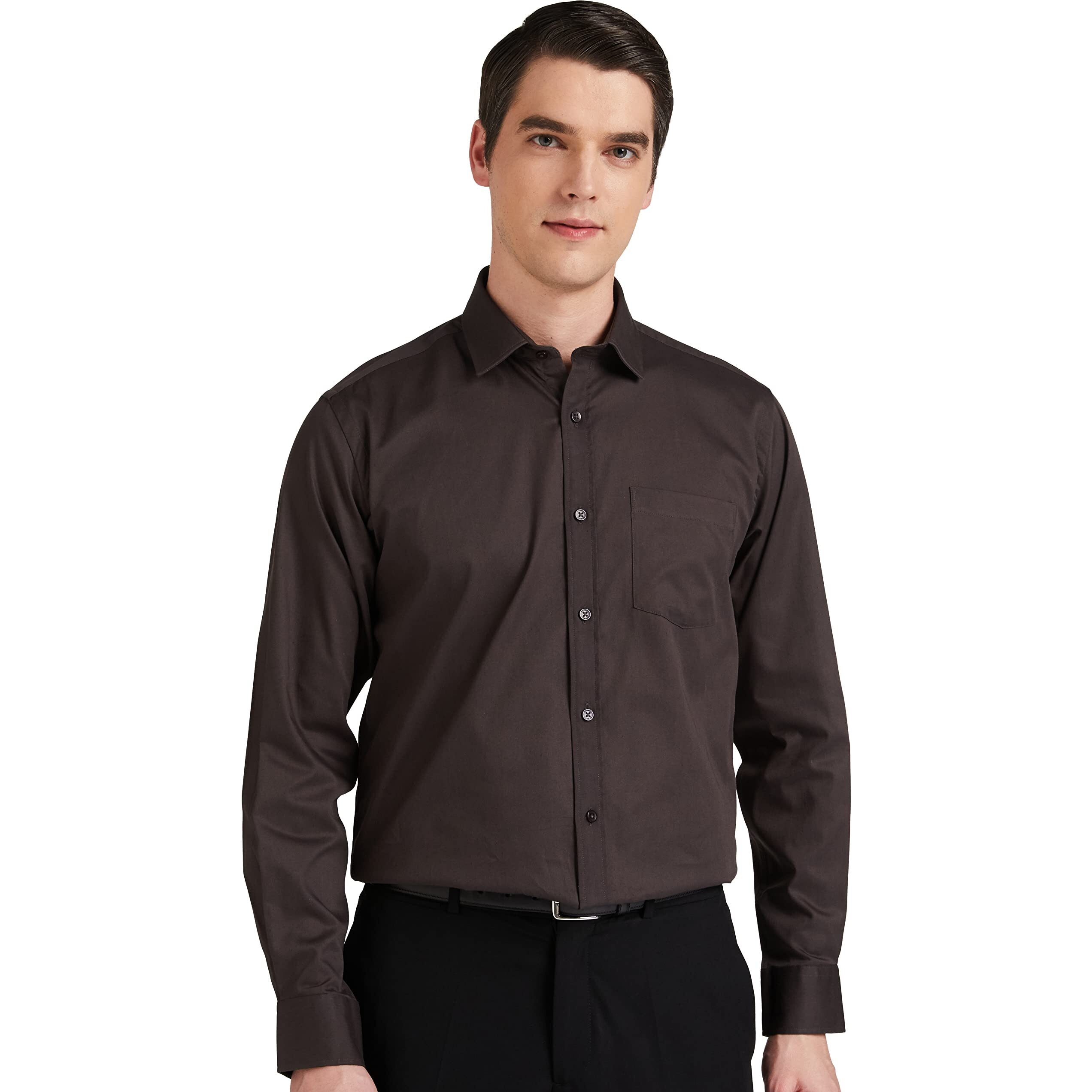 Amazon Brand - Symbol Men's Solid Cotton Formal Shirt | Plain | Full Sleeve - Regular Fit (Available in Plus Size) (D.Grey_39)