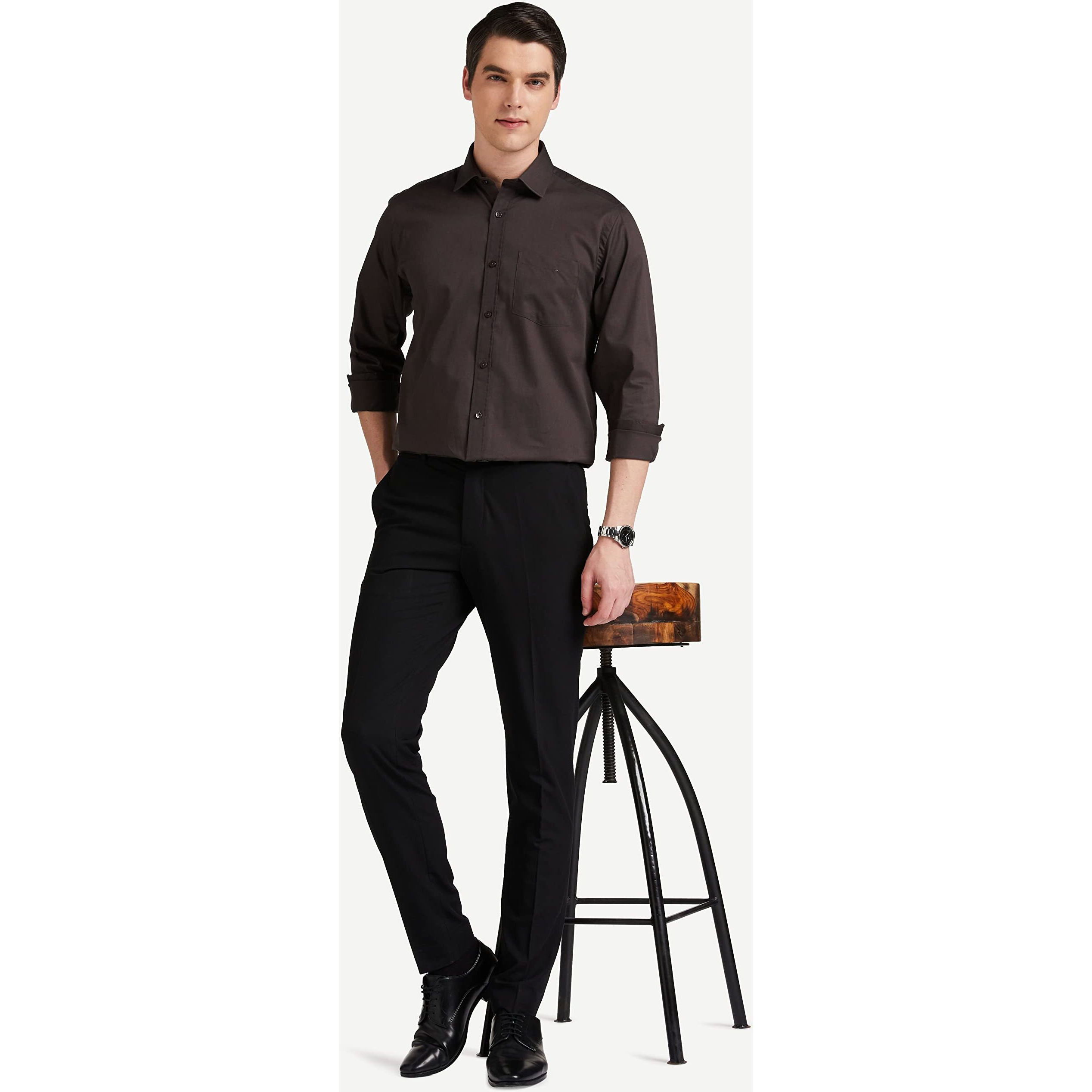 Amazon Brand - Symbol Men's Solid Cotton Formal Shirt | Plain | Full Sleeve - Regular Fit (Available in Plus Size) (D.Grey_39)