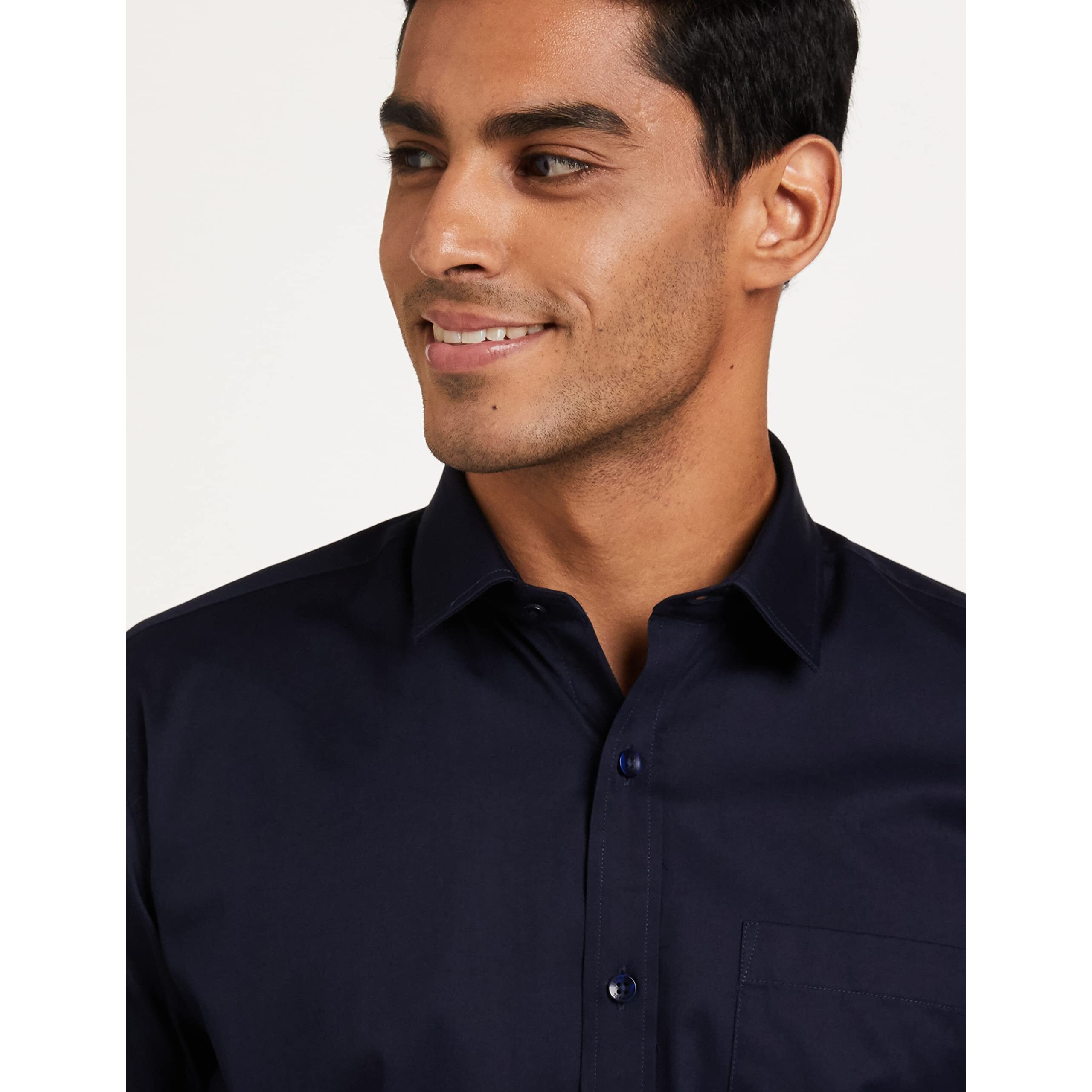Amazon Brand - Symbol Men's Solid Cotton Formal Shirt | Plain | Full Sleeve - Regular Fit (Available in Plus Size) (Navy_40)