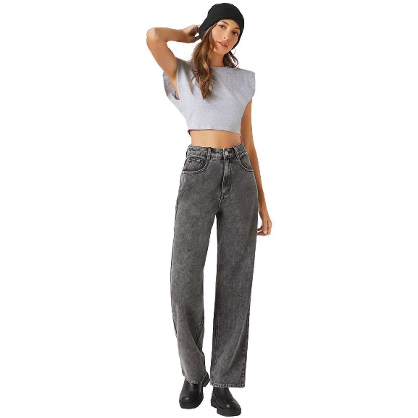 KOTTY Womens High Waist Regular Fit Ankle Length, Denim Jeans (KTTLADIESJEANS847XL_Black_32)
