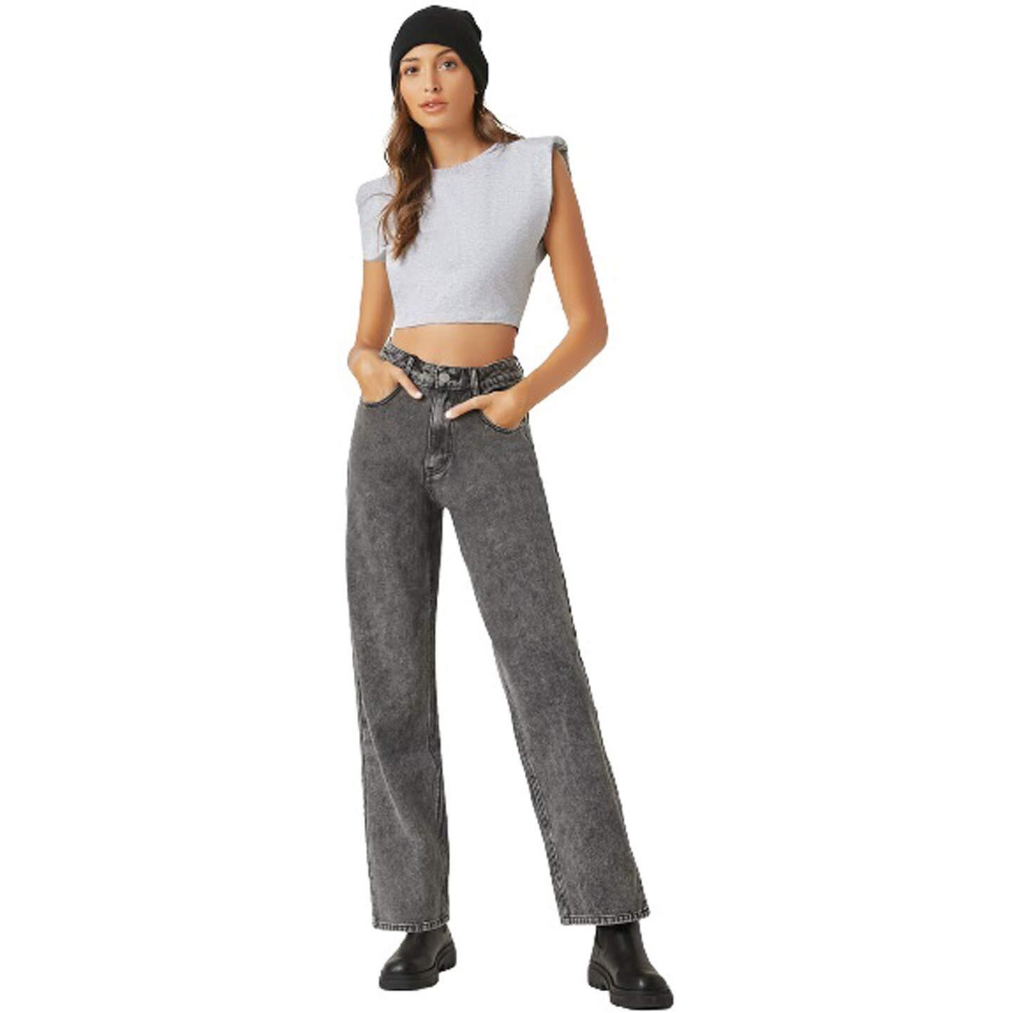 KOTTY Womens High Waist Regular Fit Ankle Length, Denim Jeans (KTTLADIESJEANS847XL_Black_32)