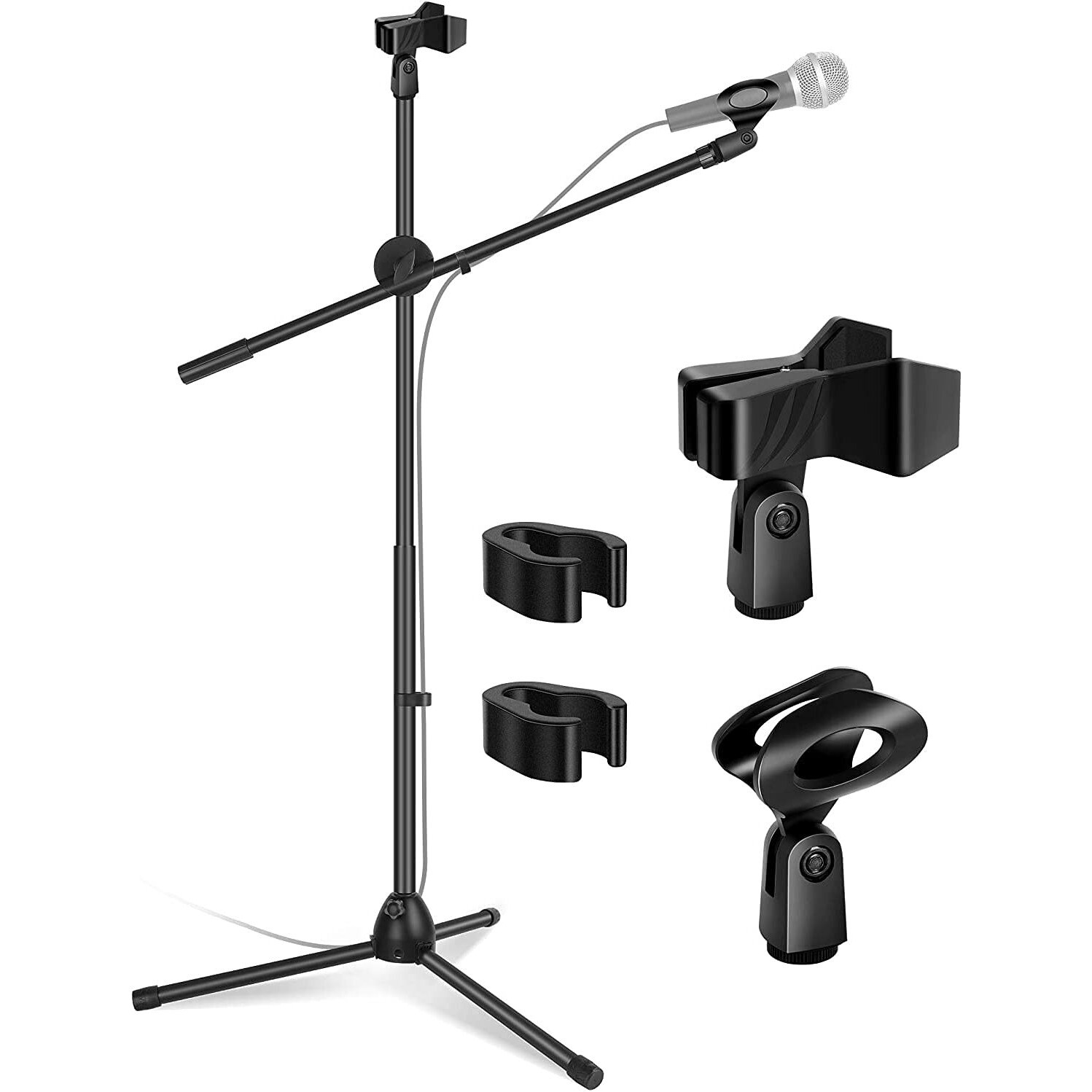Techtest Adjustable Dual Microphone Stand Singing Condenser Mic Stand for Recording Studio Mike Stand