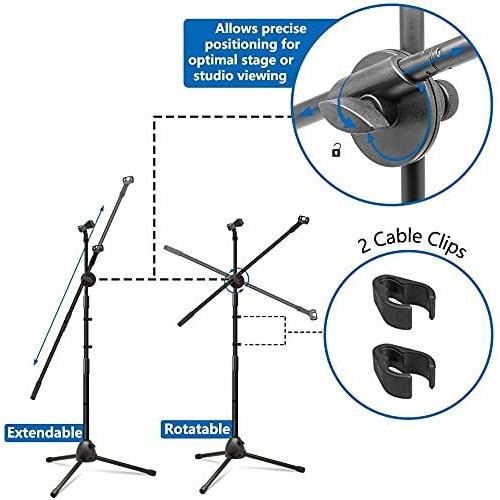 Techtest Adjustable Dual Microphone Stand Singing Condenser Mic Stand for Recording Studio Mike Stand