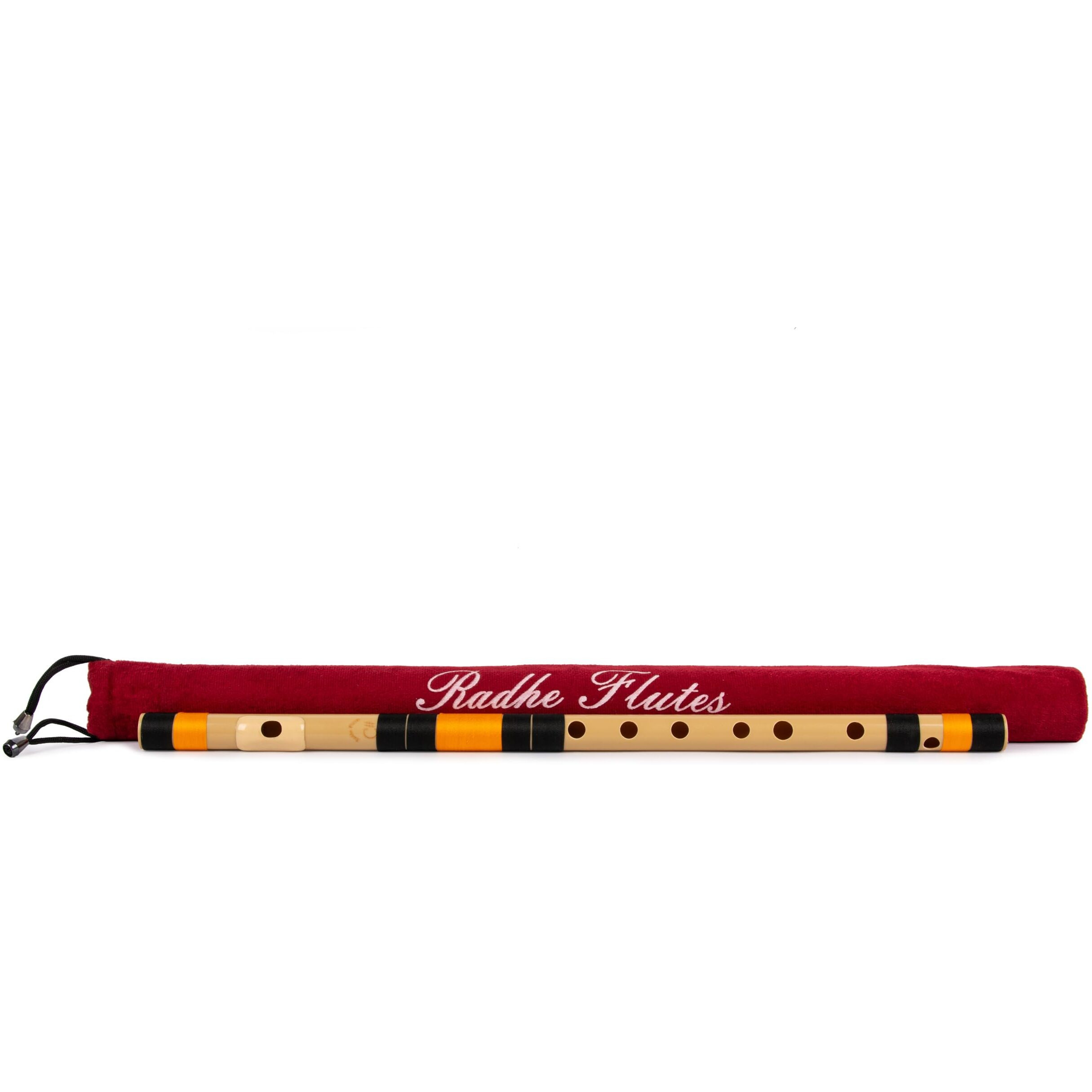 Radhe Flutes | Right Handed C Sharp With Velvet Cover | Tuned With Tanpura A440Hz | PVC Fiber (Beige Flute With Black & Orange Threads)